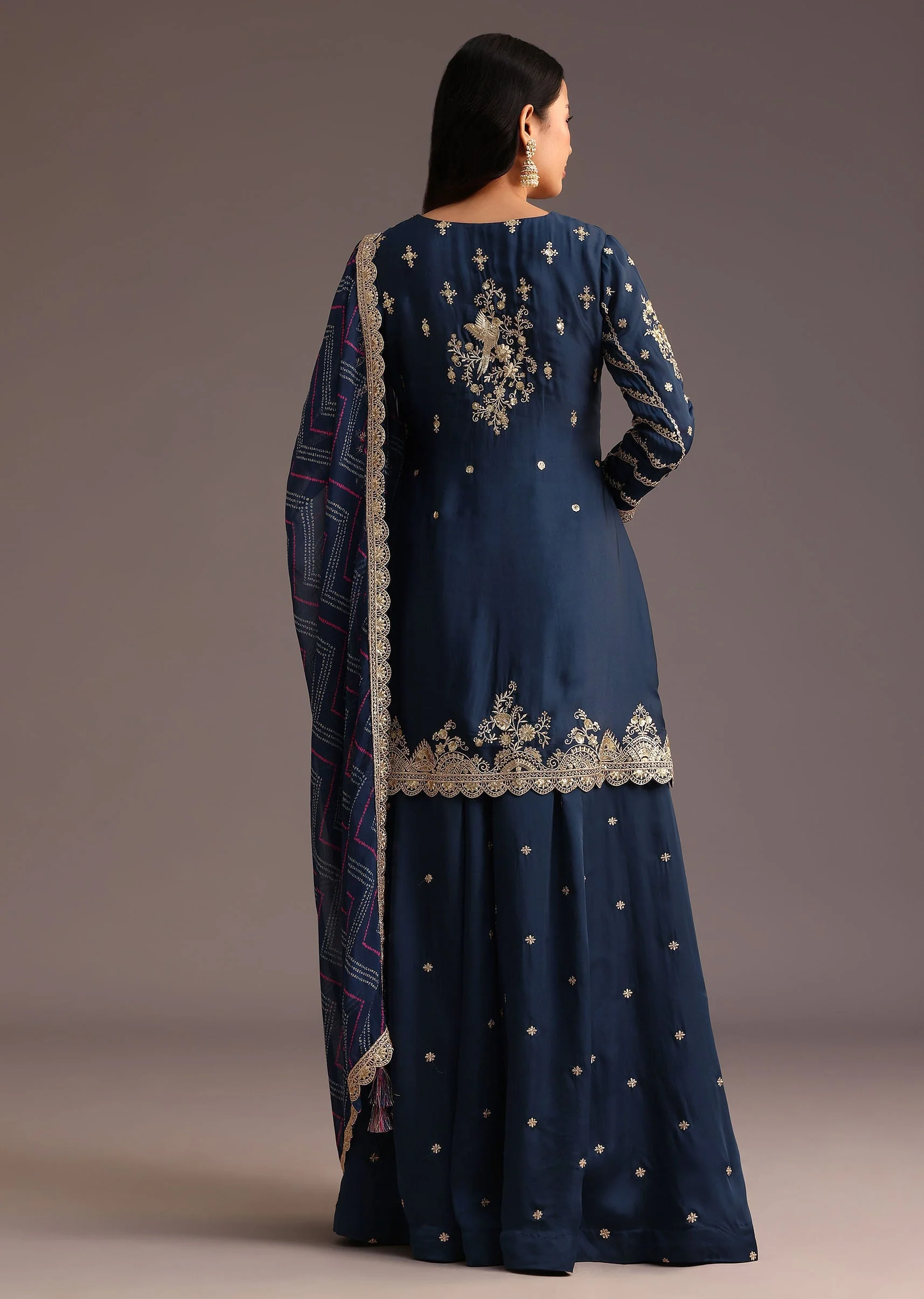 Blue Zari Work Palazzo Suit With Organza Dupatta - Image 6