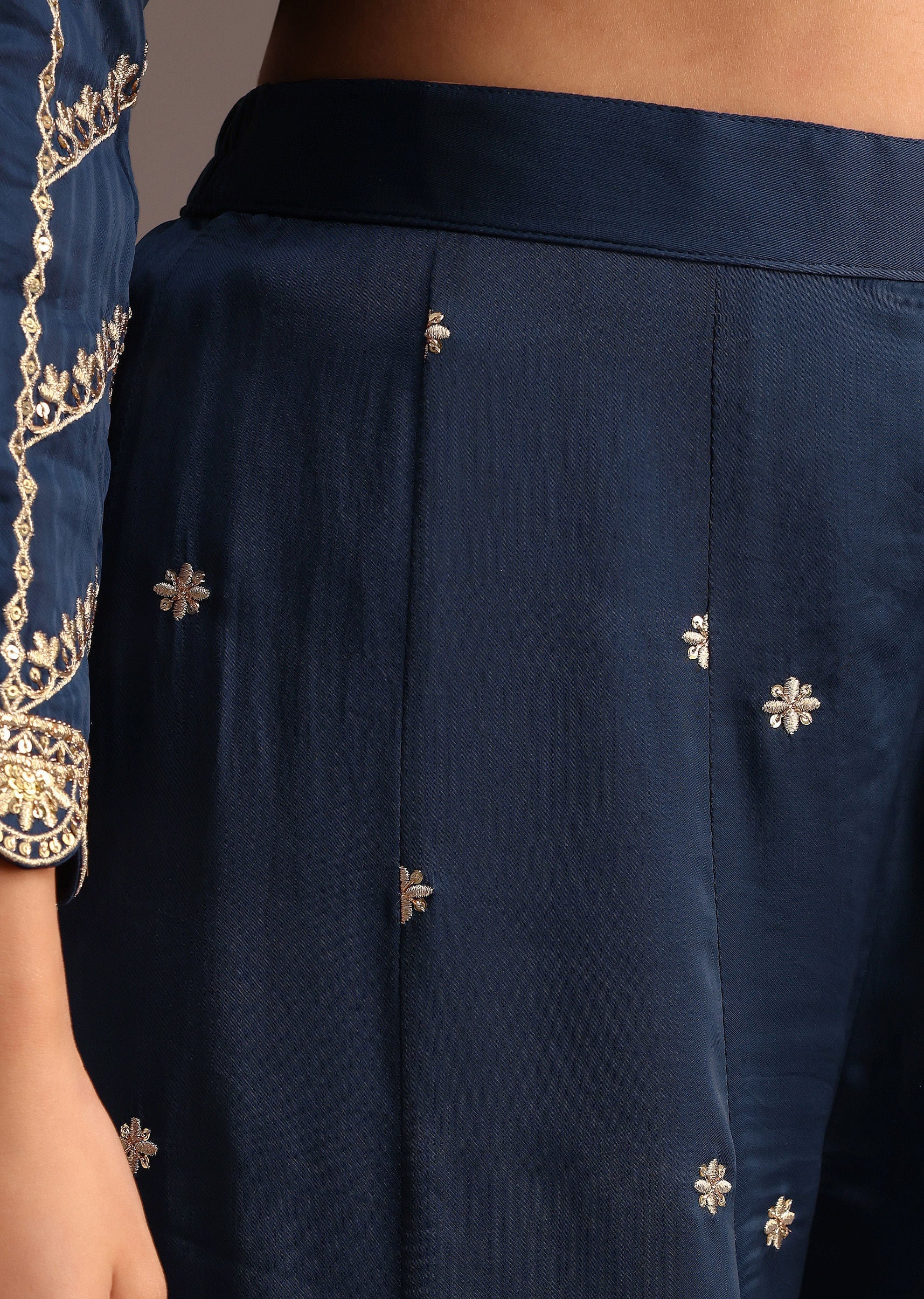 Blue Zari Work Palazzo Suit With Organza Dupatta - Image 7