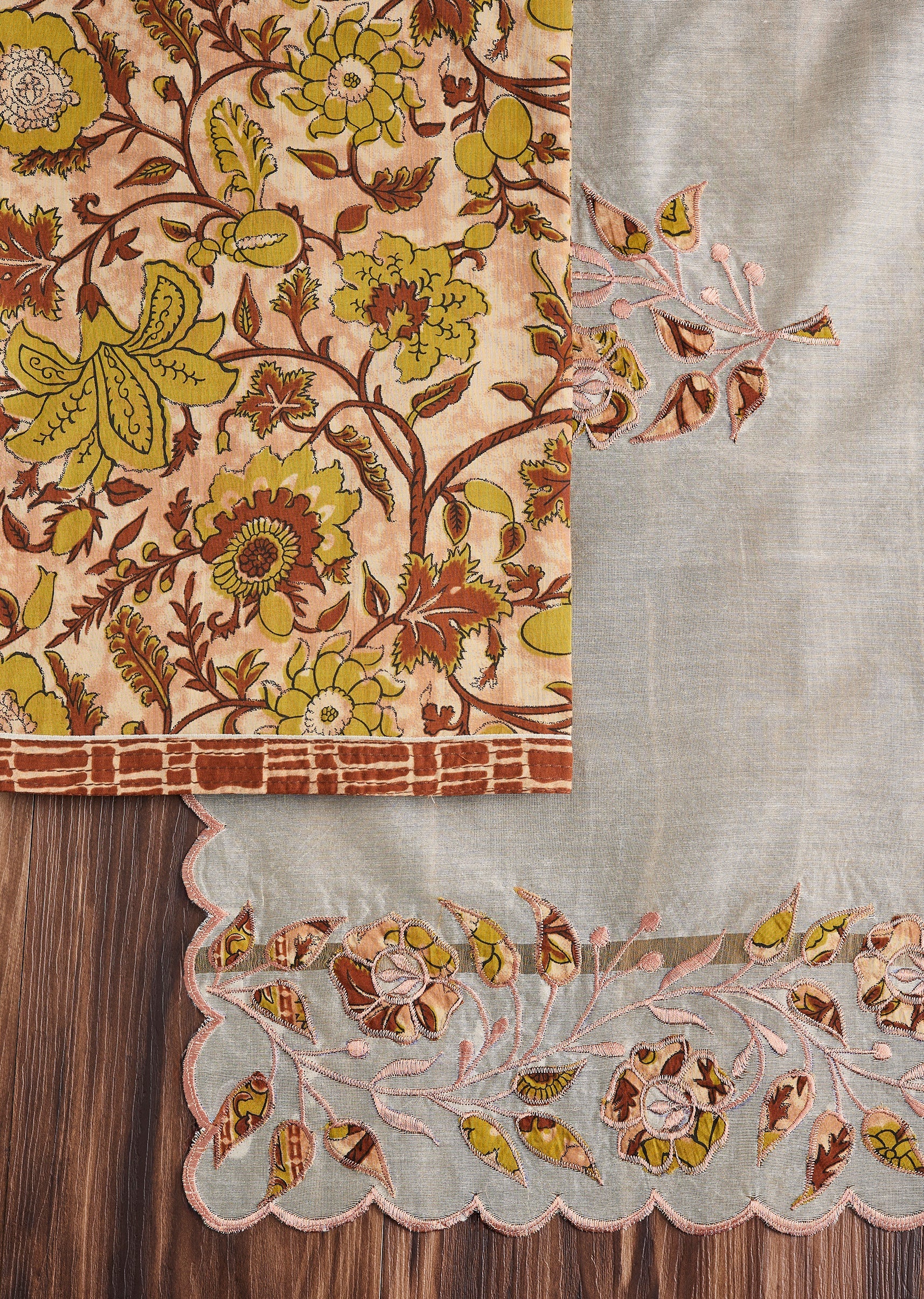 Blush Peach Cotton Printed Unstitched Suit Set - Image 3