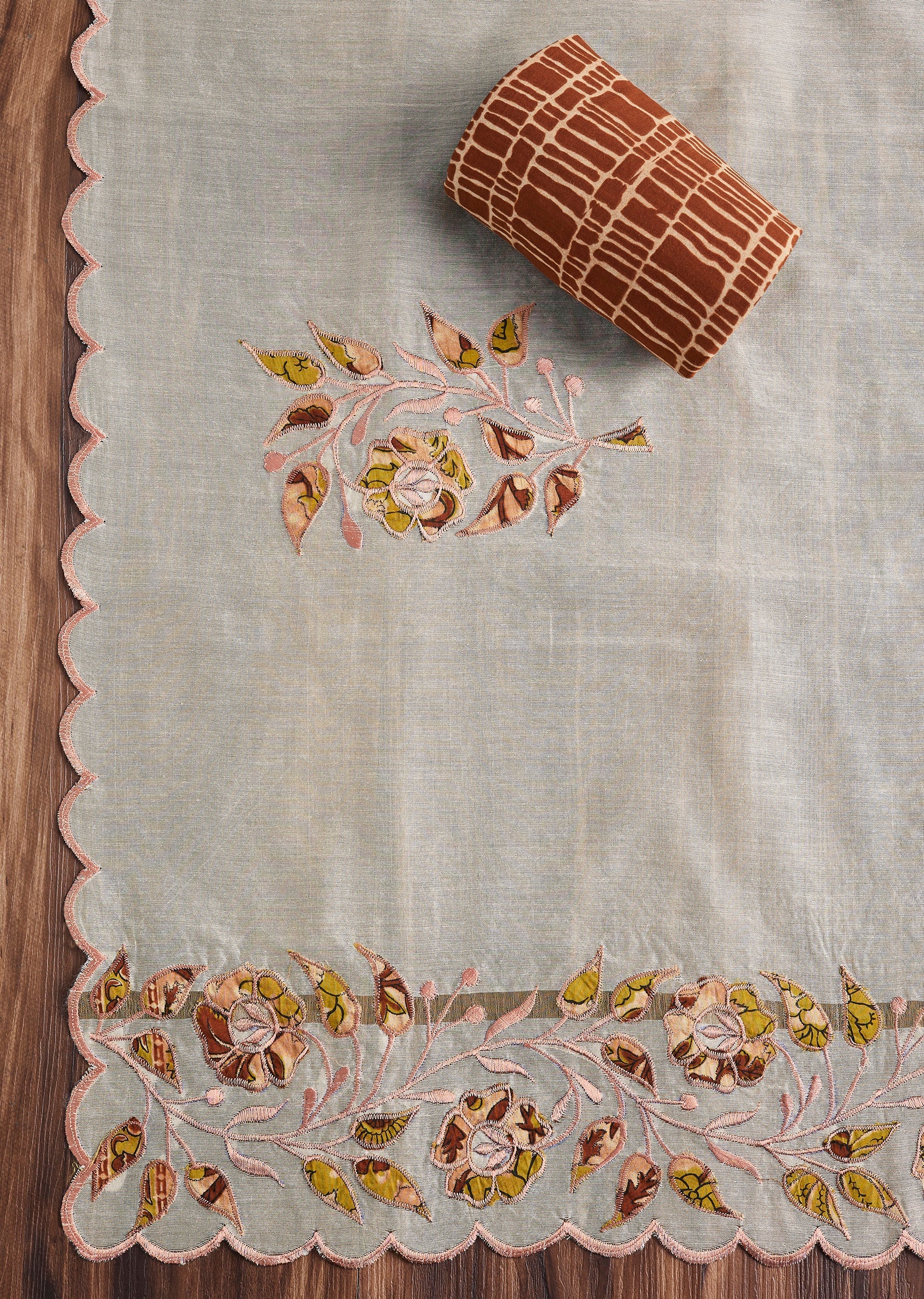 Blush Peach Cotton Printed Unstitched Suit Set - Image 4