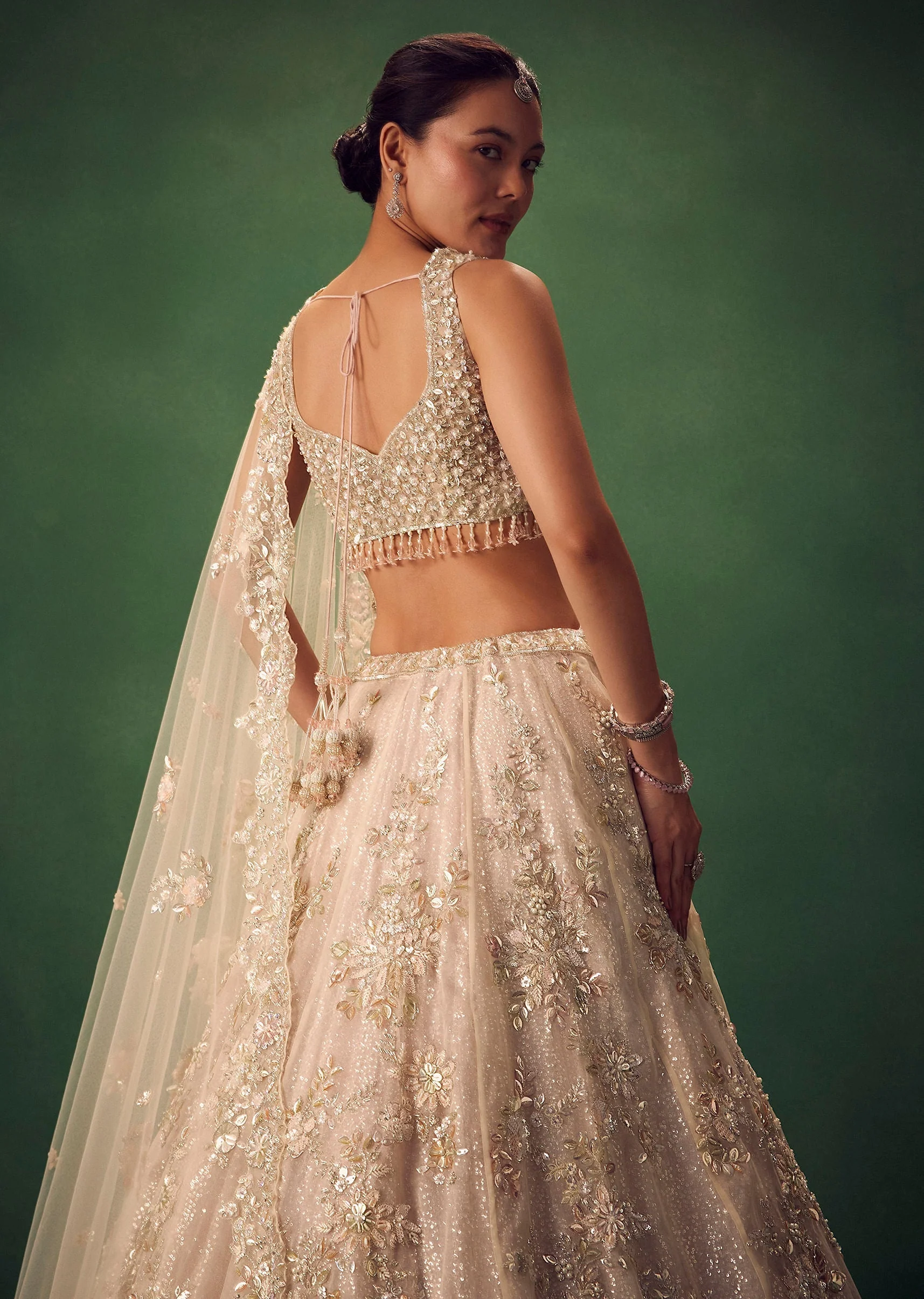 Blush Pink 3D Floral And Bead Work Lehenga Set - Image 4