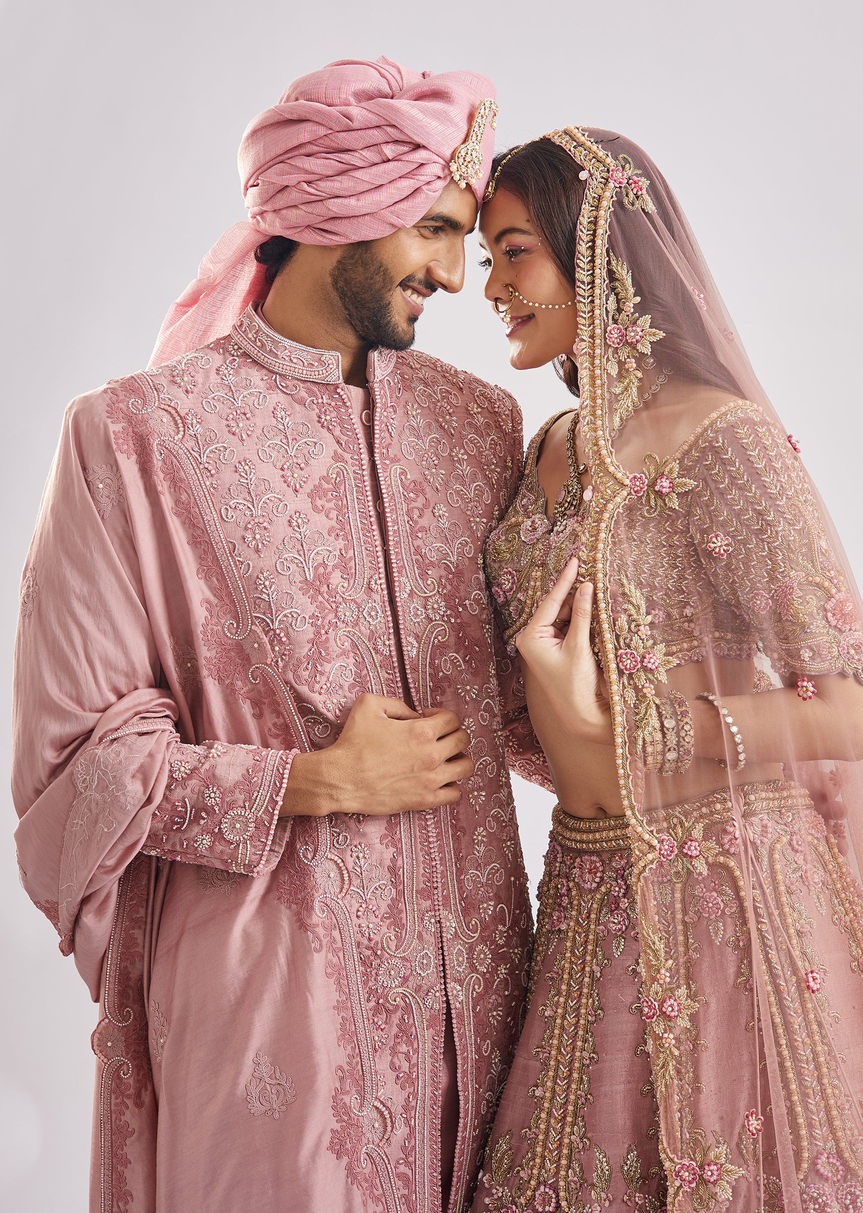 Blush Pink & Dusty Rose Duo — Bridal Lehenga For Her And Sherwani For Him - Image 7