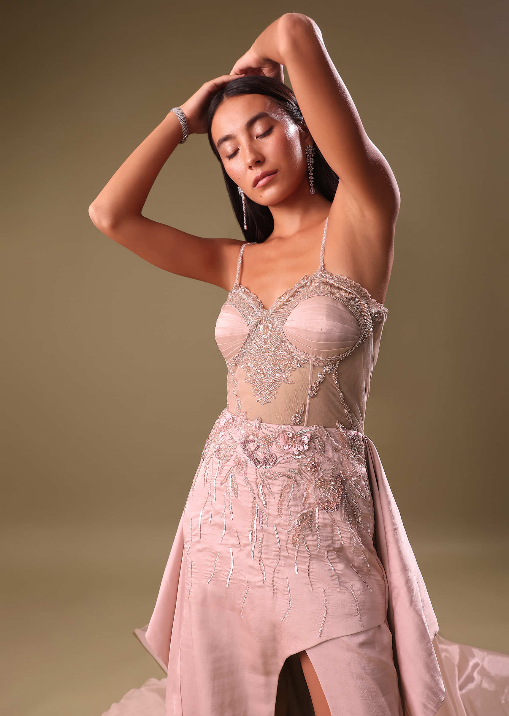 Blush Pink Embroidered Organza Gown - Image 4