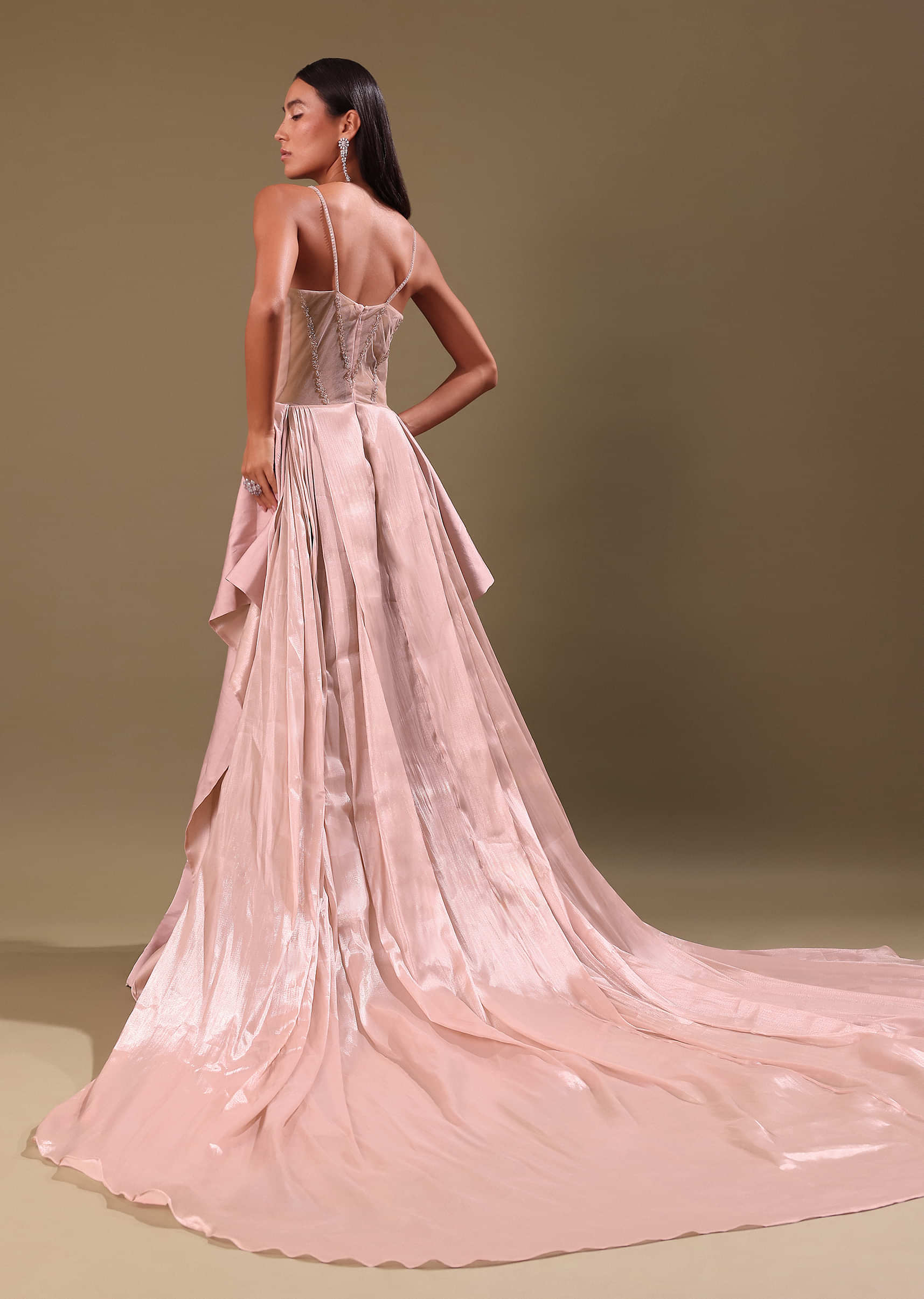 Blush Pink Embroidered Organza Gown - Image 5