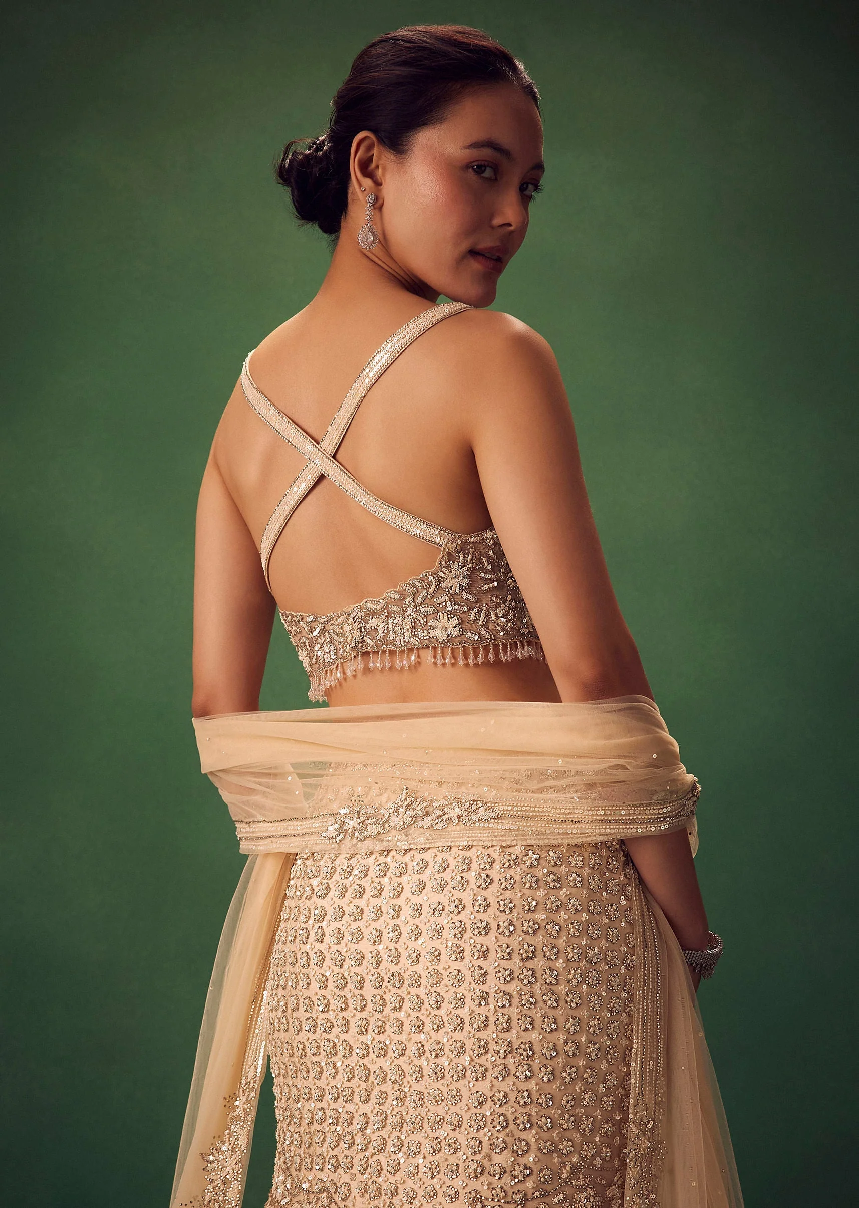 Blush Pink Fish Cut Sequin Lehenga Set - Image 3