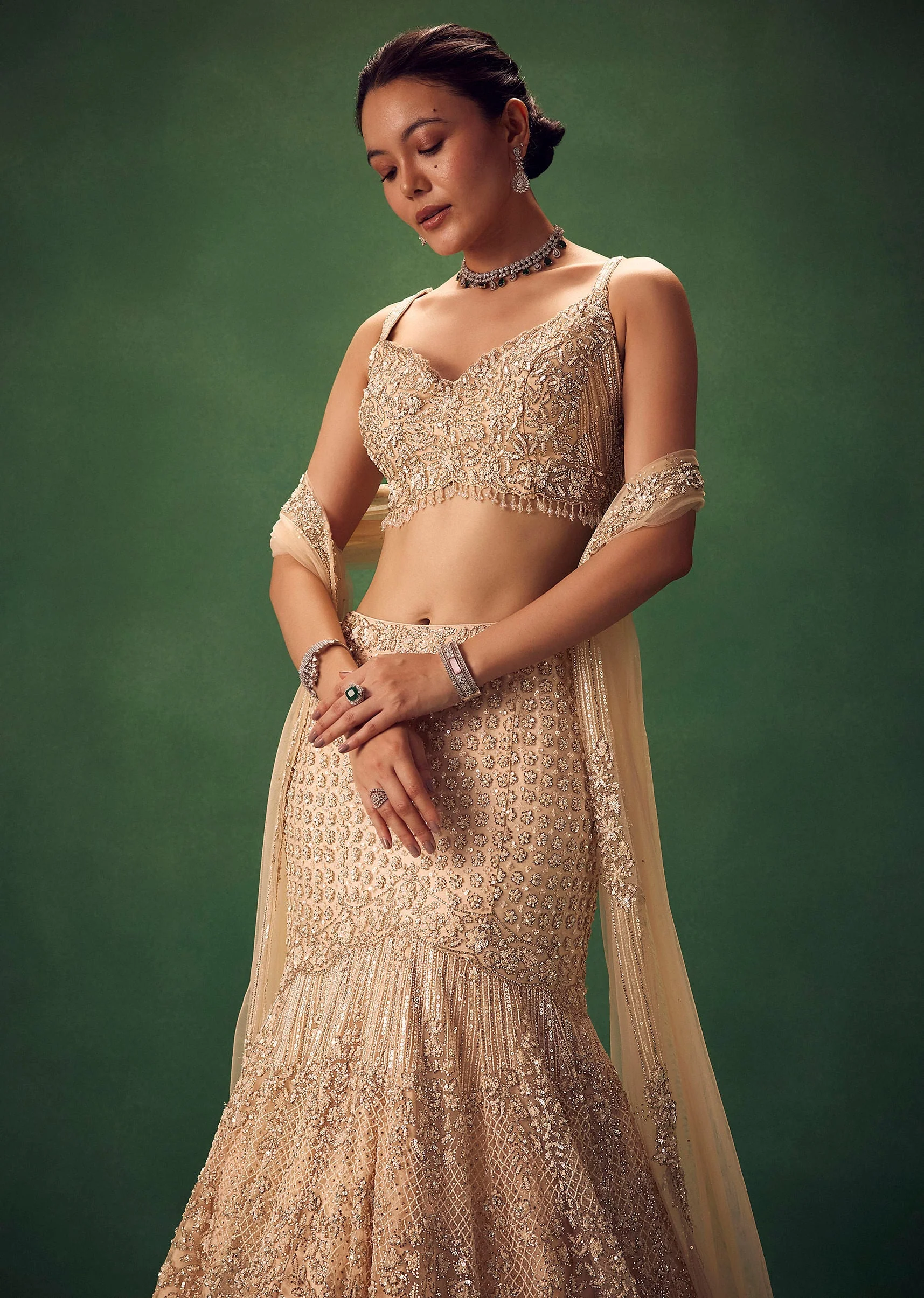 Blush Pink Fish Cut Sequin Lehenga Set - Image 4