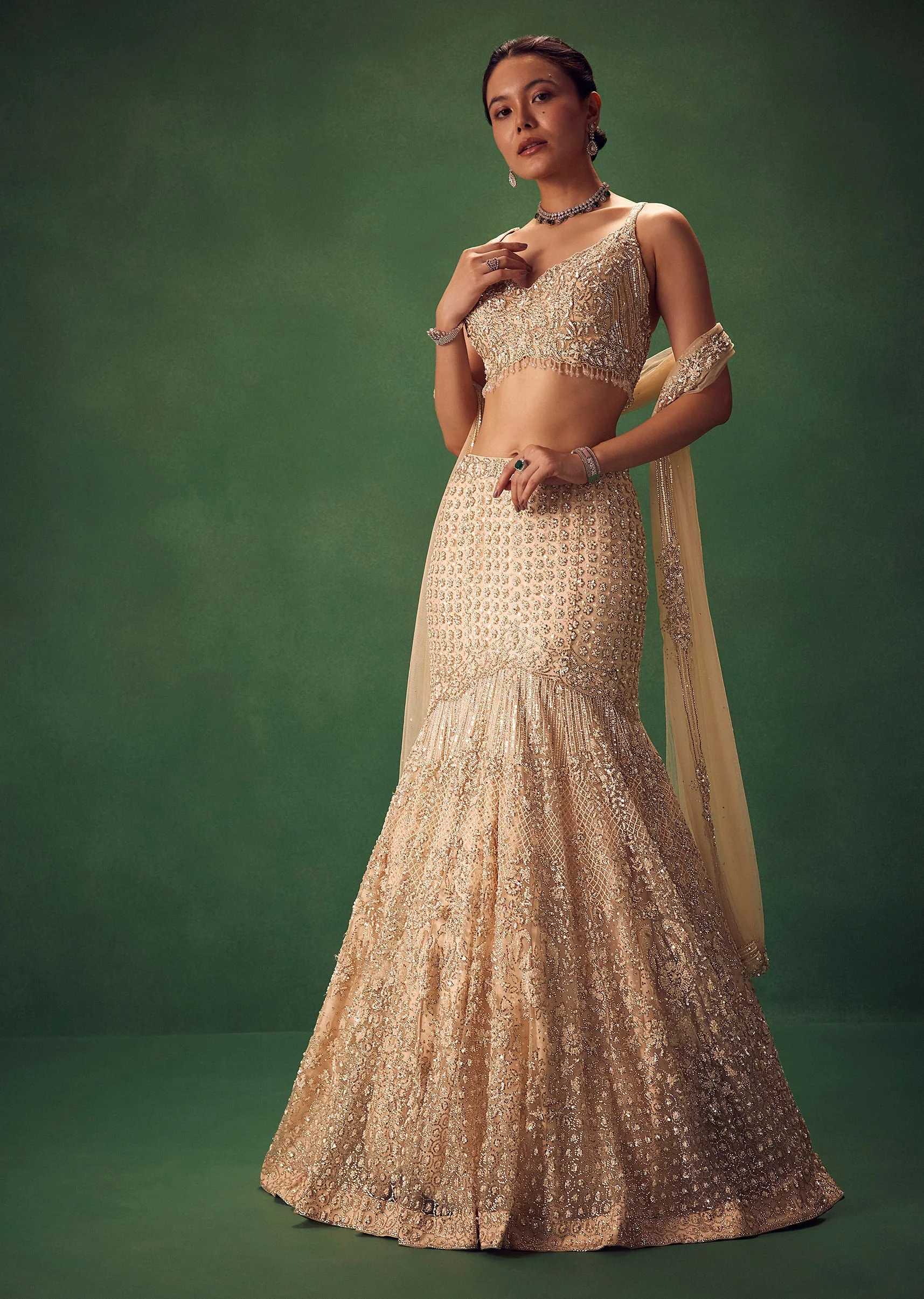 Blush Pink Fish Cut Sequin Lehenga Set - Image 5