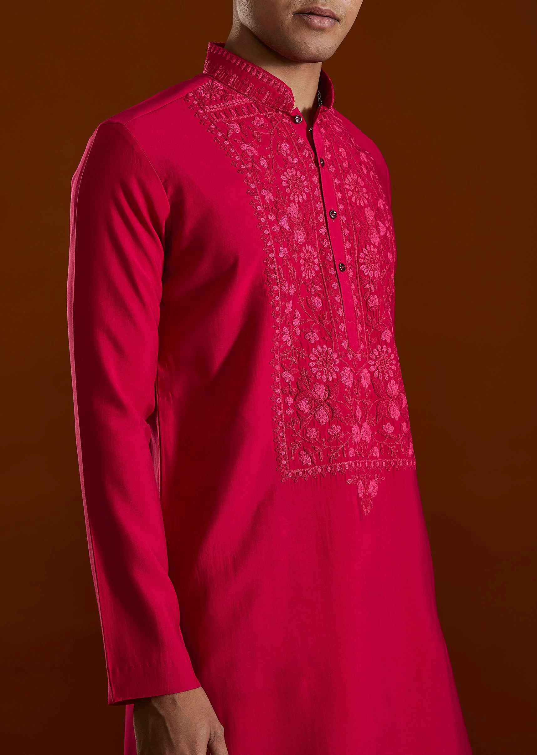 Blush Pink Harmony – Woven Saree For Her And Embroidered Kurta Set For Him - Image 10