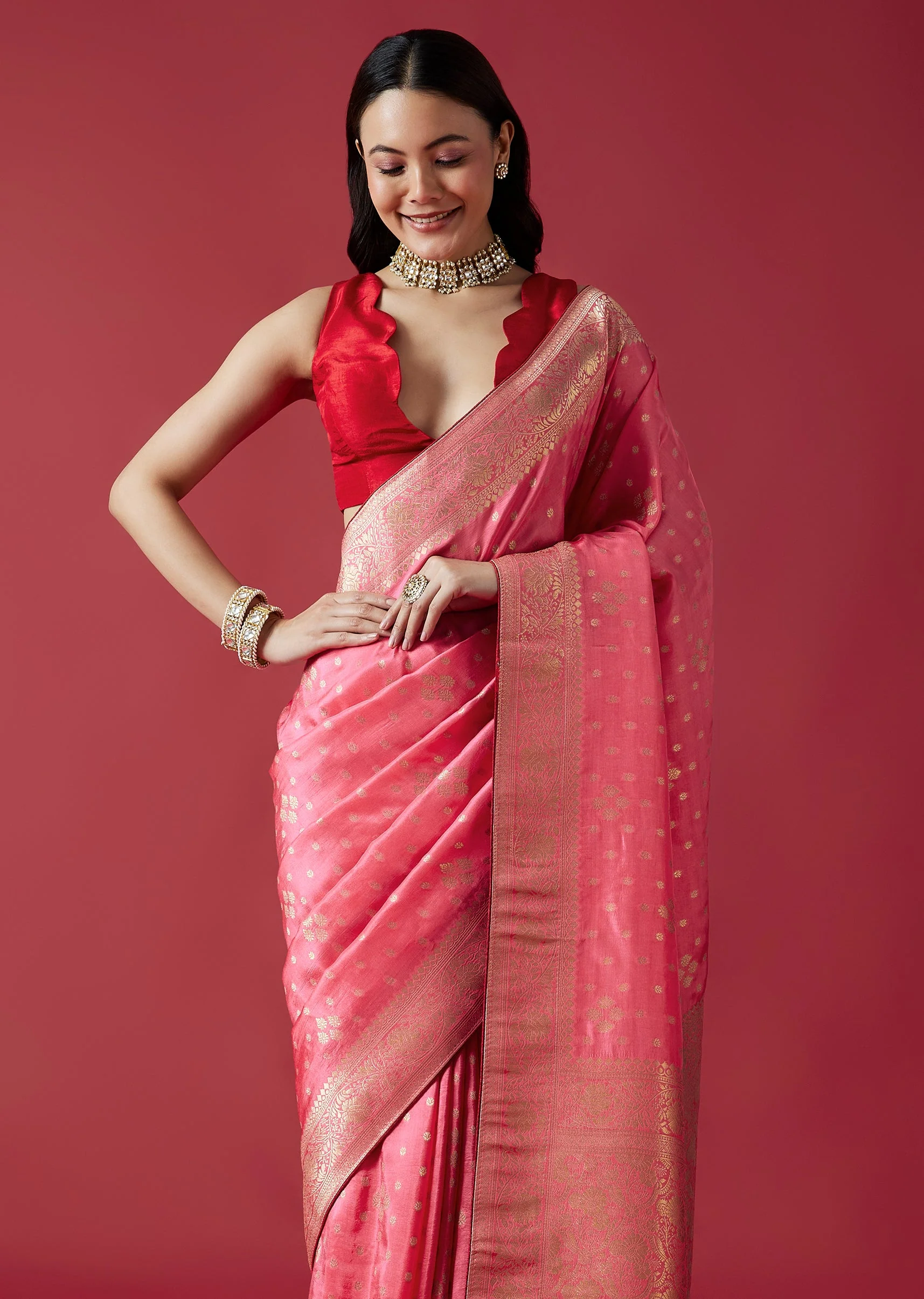 Blush Pink Harmony – Woven Saree For Her And Embroidered Kurta Set For Him - Image 3