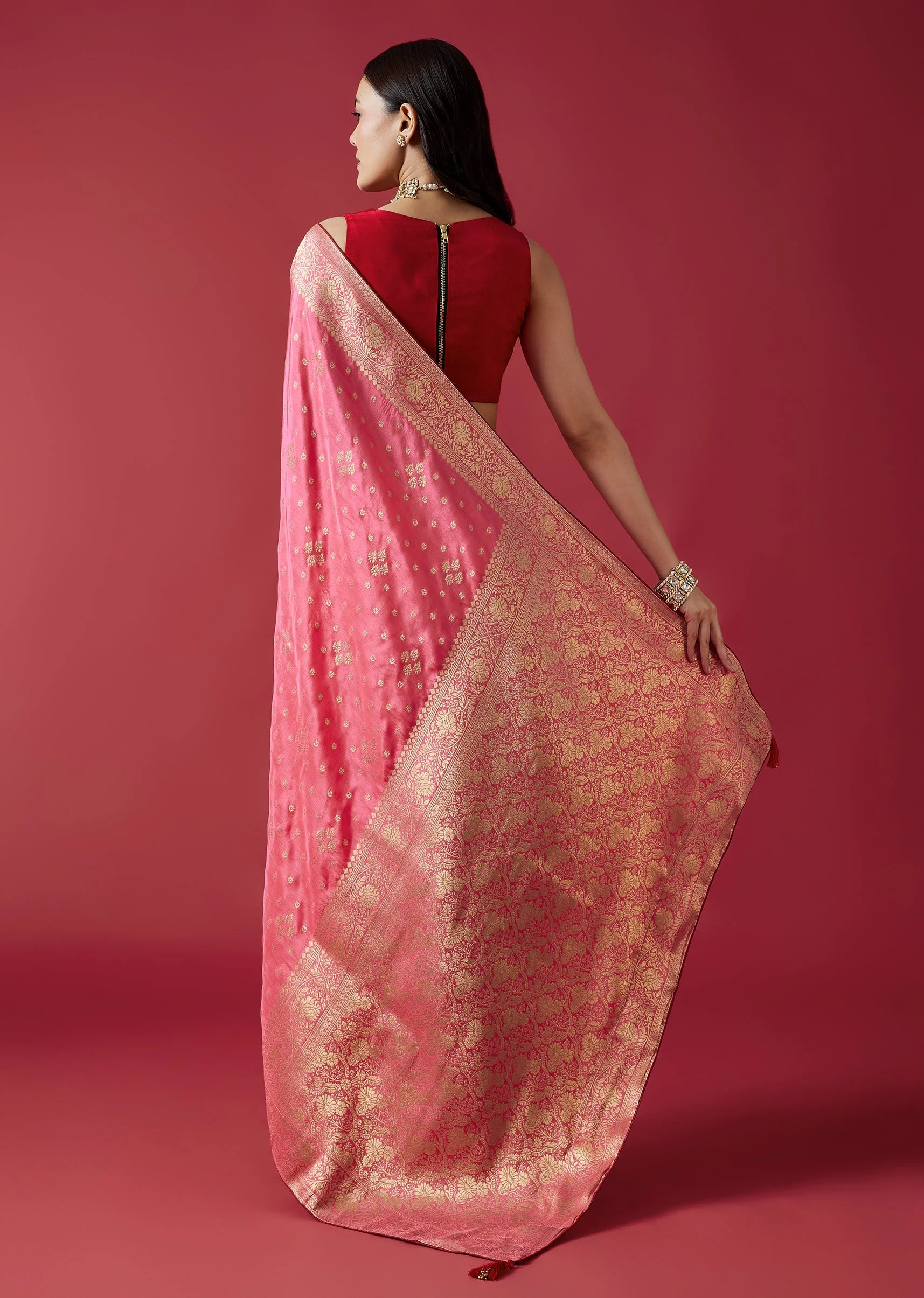 Blush Pink Harmony – Woven Saree For Her And Embroidered Kurta Set For Him - Image 4