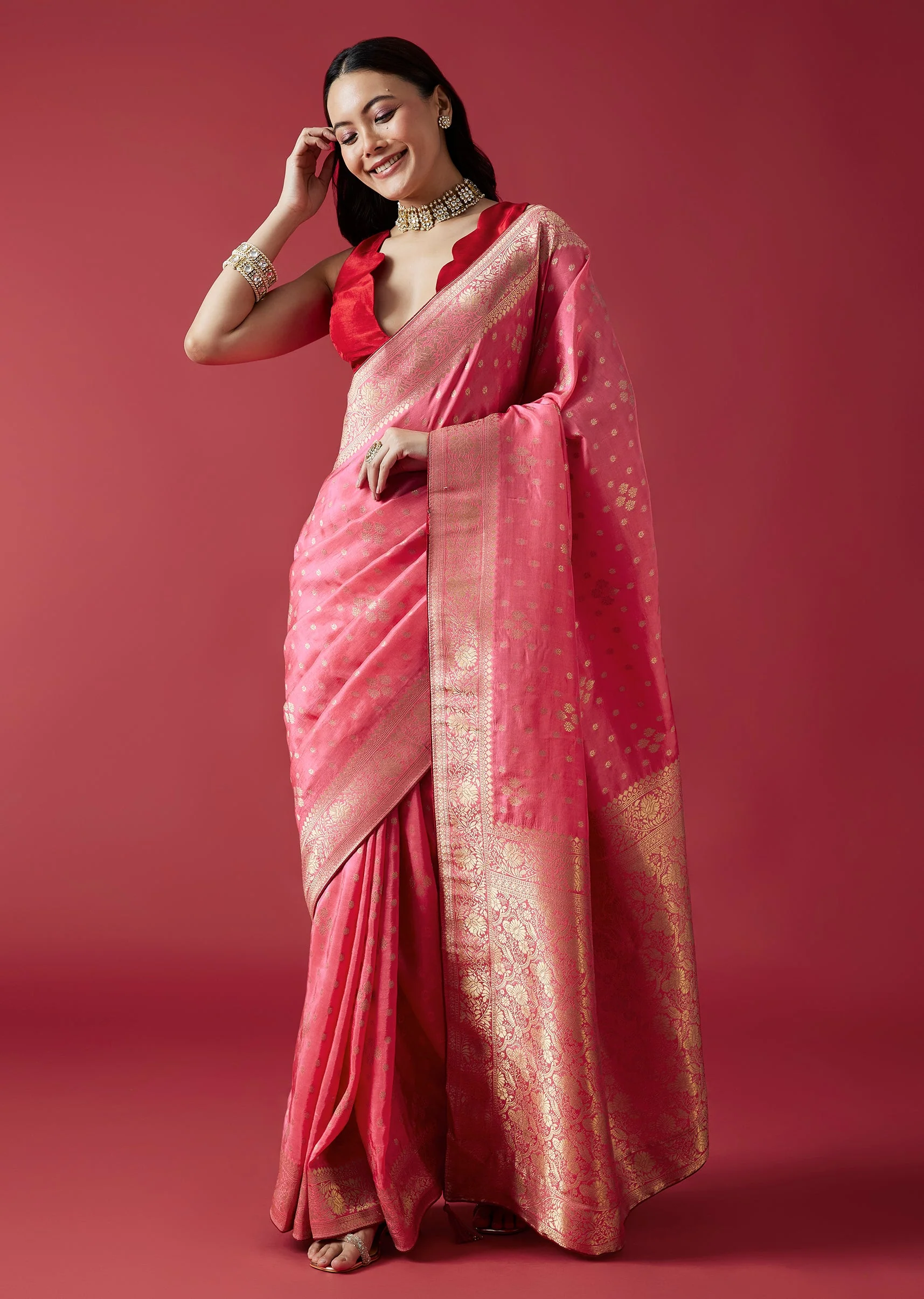 Blush Pink Harmony – Woven Saree For Her And Embroidered Kurta Set For Him - Image 5