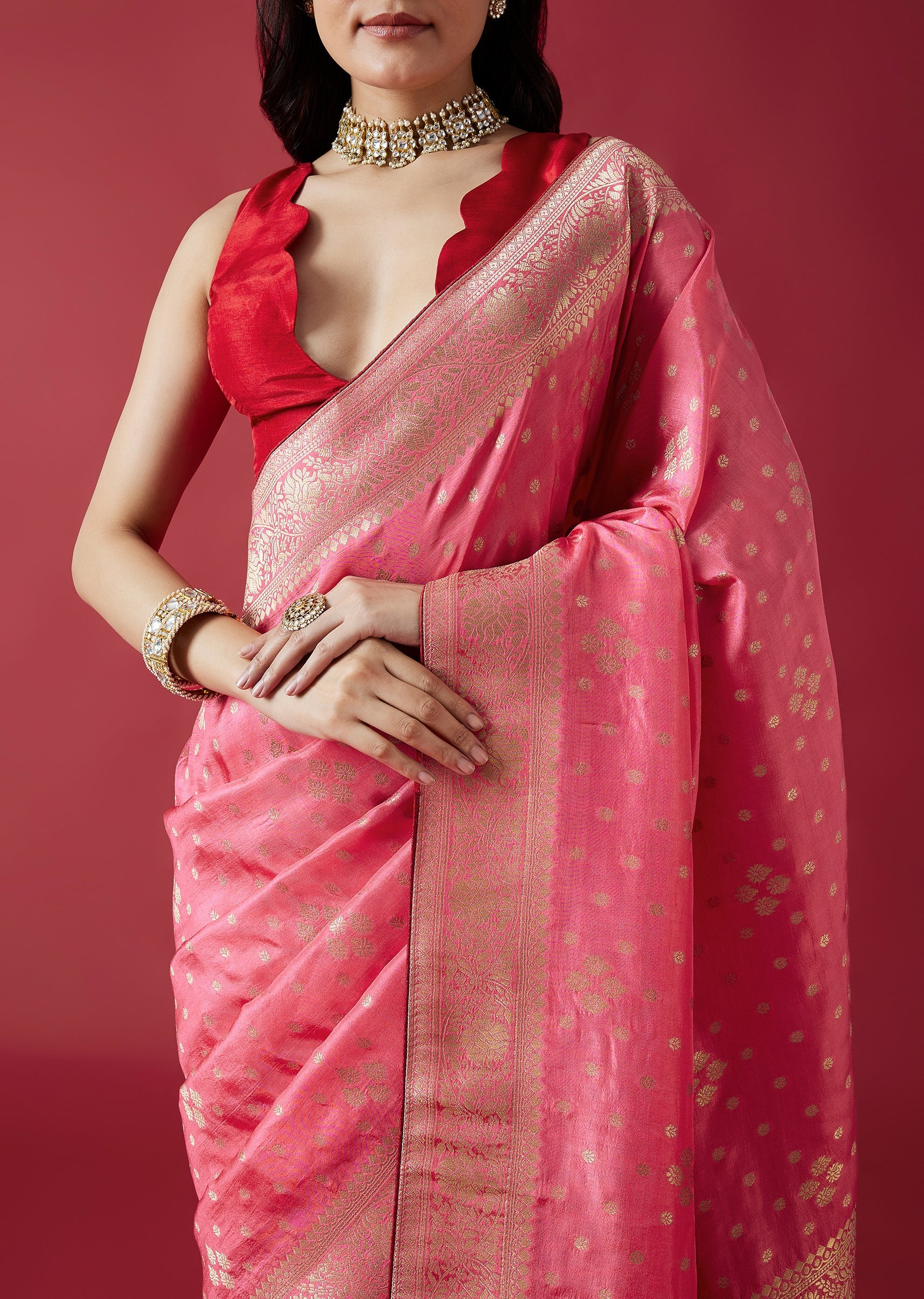 Blush Pink Harmony – Woven Saree For Her And Embroidered Kurta Set For Him - Image 6