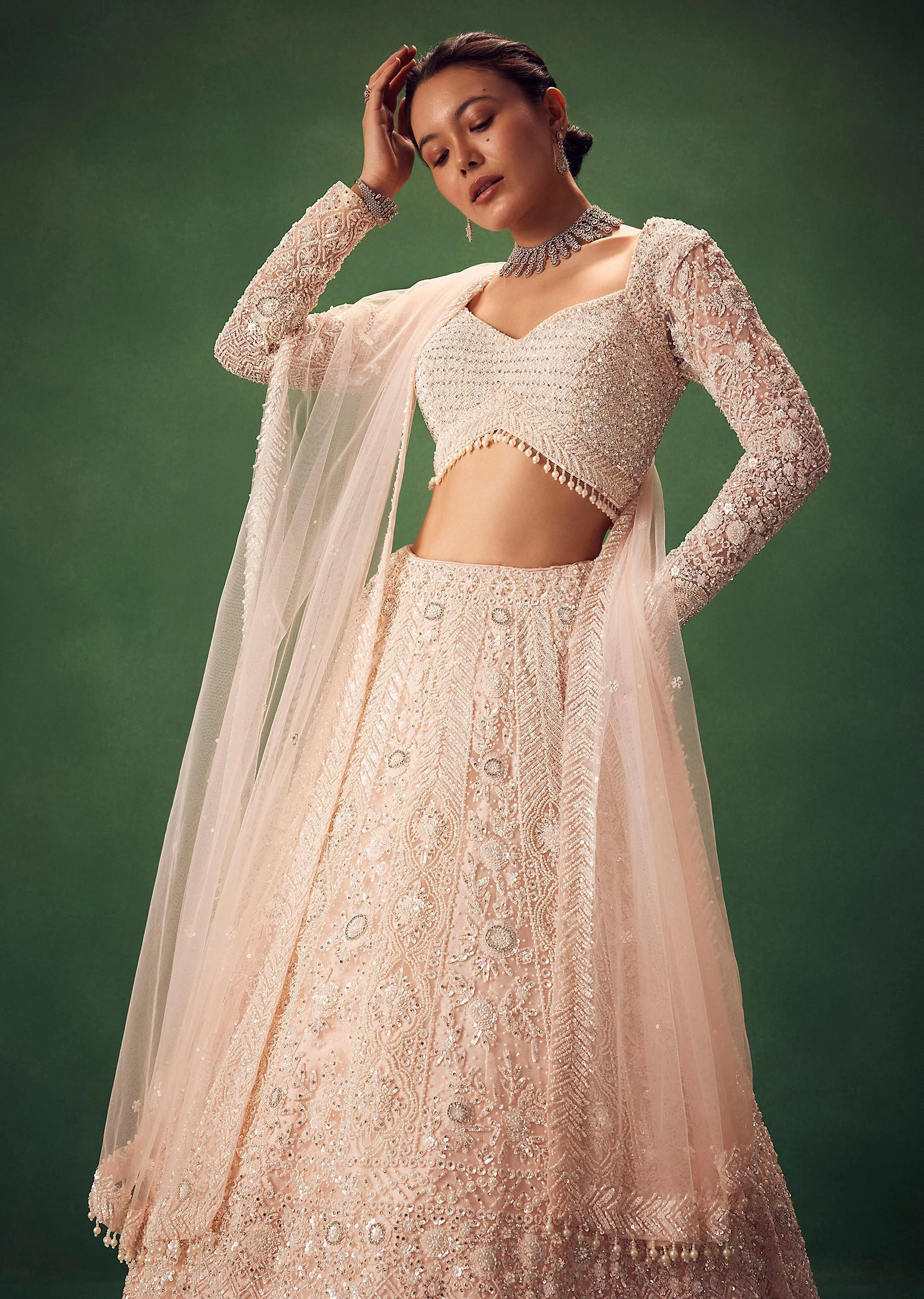 Blush Pink Sequin Work Lehenga Set - Image 2