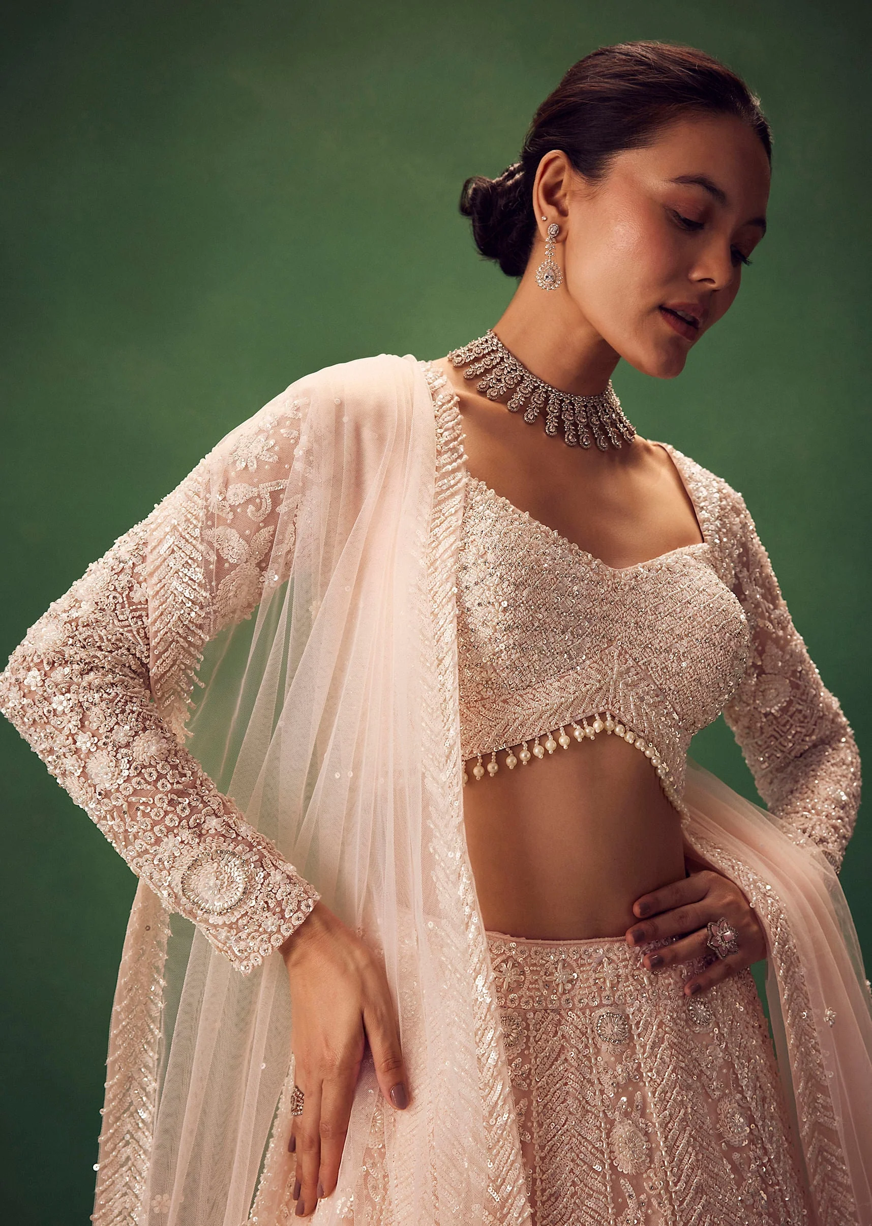 Blush Pink Sequin Work Lehenga Set - Image 3