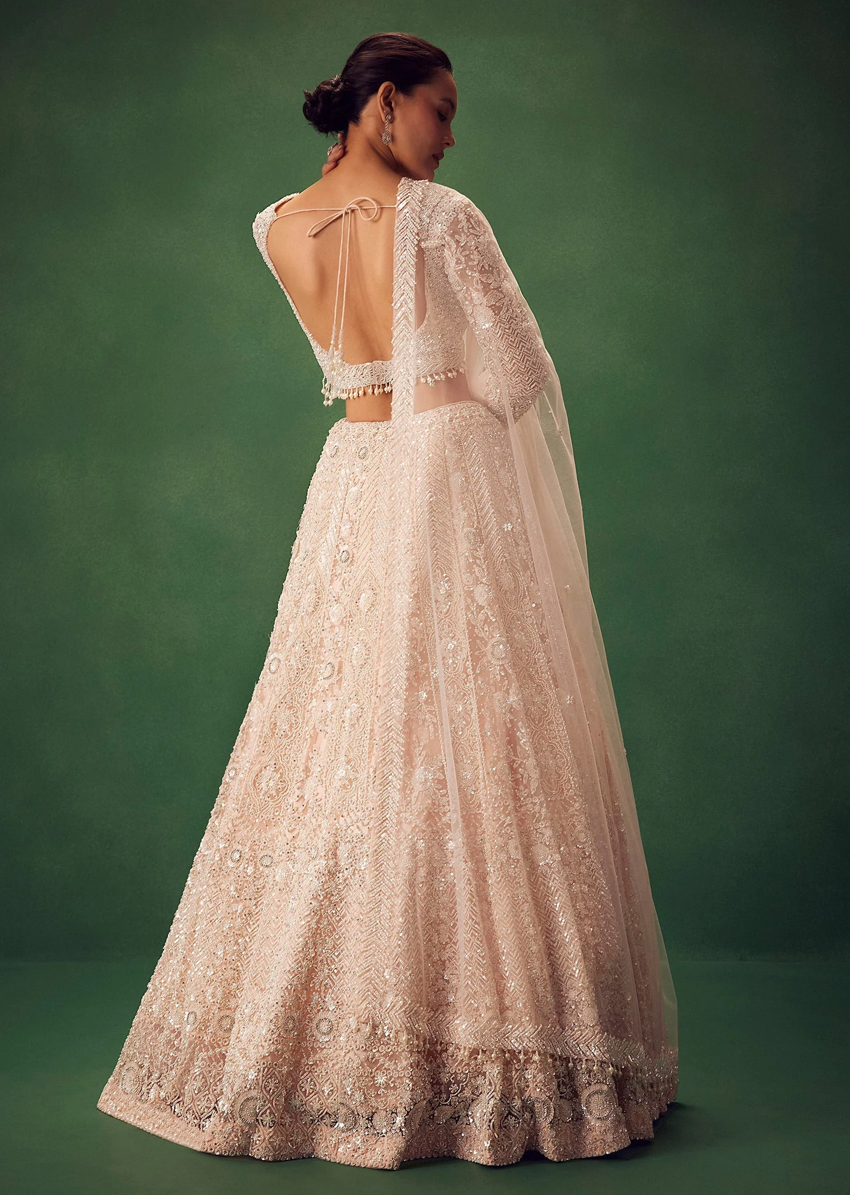 Blush Pink Sequin Work Lehenga Set - Image 6