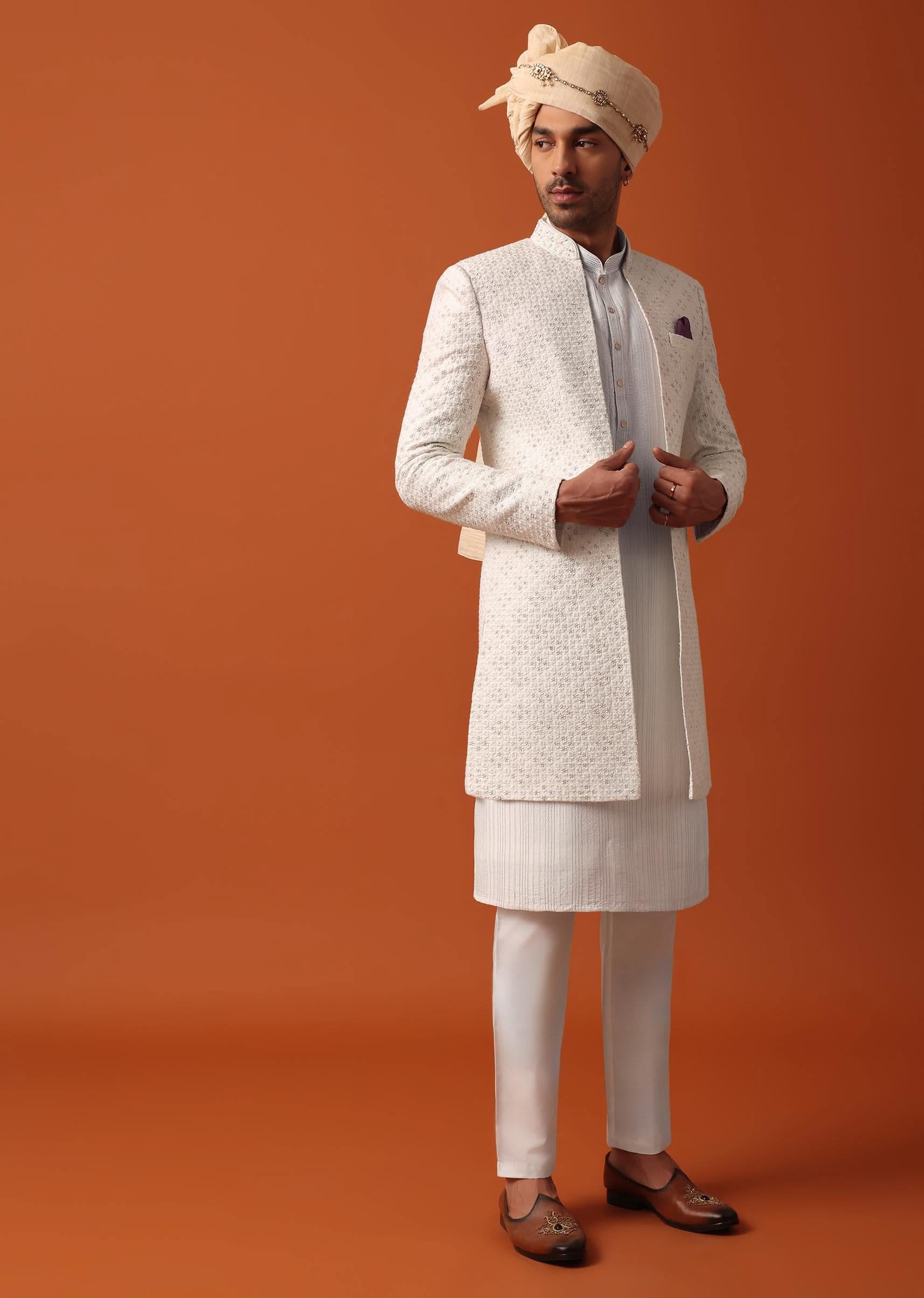Blush Pink Sherwani Adorned with Intricate Embroidery All Over - Image 2