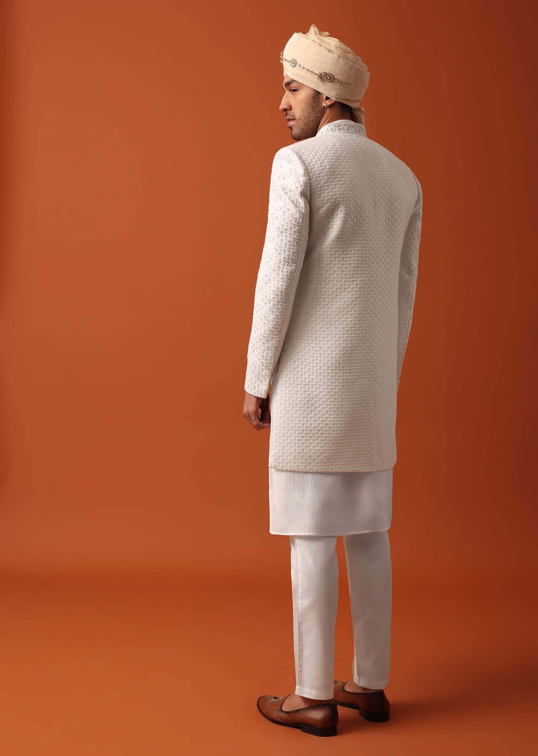 Blush Pink Sherwani Adorned with Intricate Embroidery All Over - Image 5