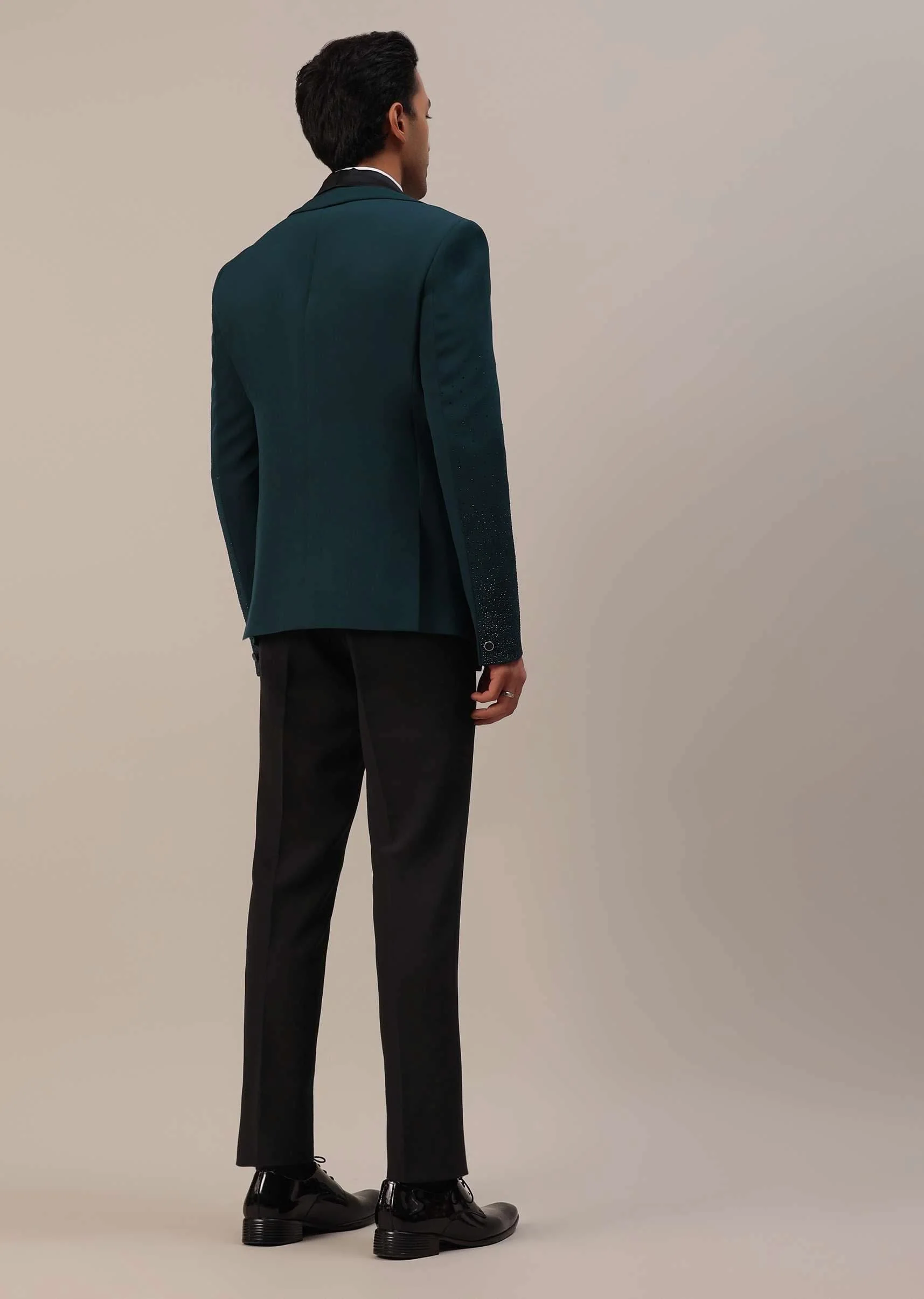 Bottle Green Crystal Studded Tuxedo Set In Polyester - Image 7