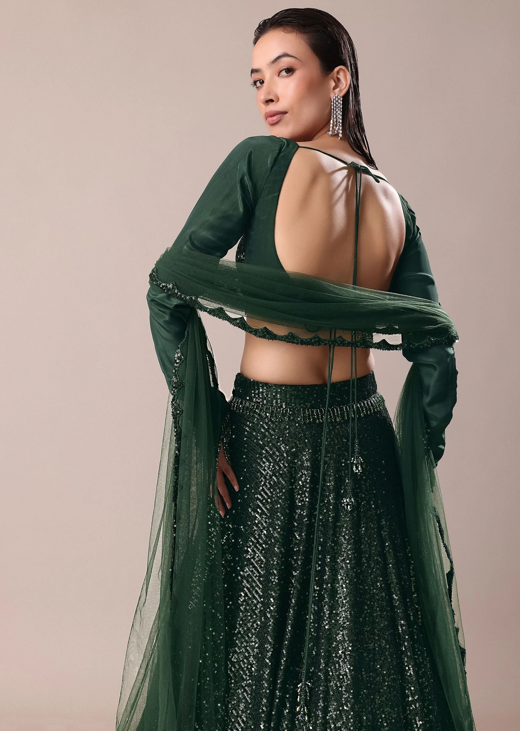 Bottle Green Embroidered Lehenga And Blouse With Dupatta - Image 4
