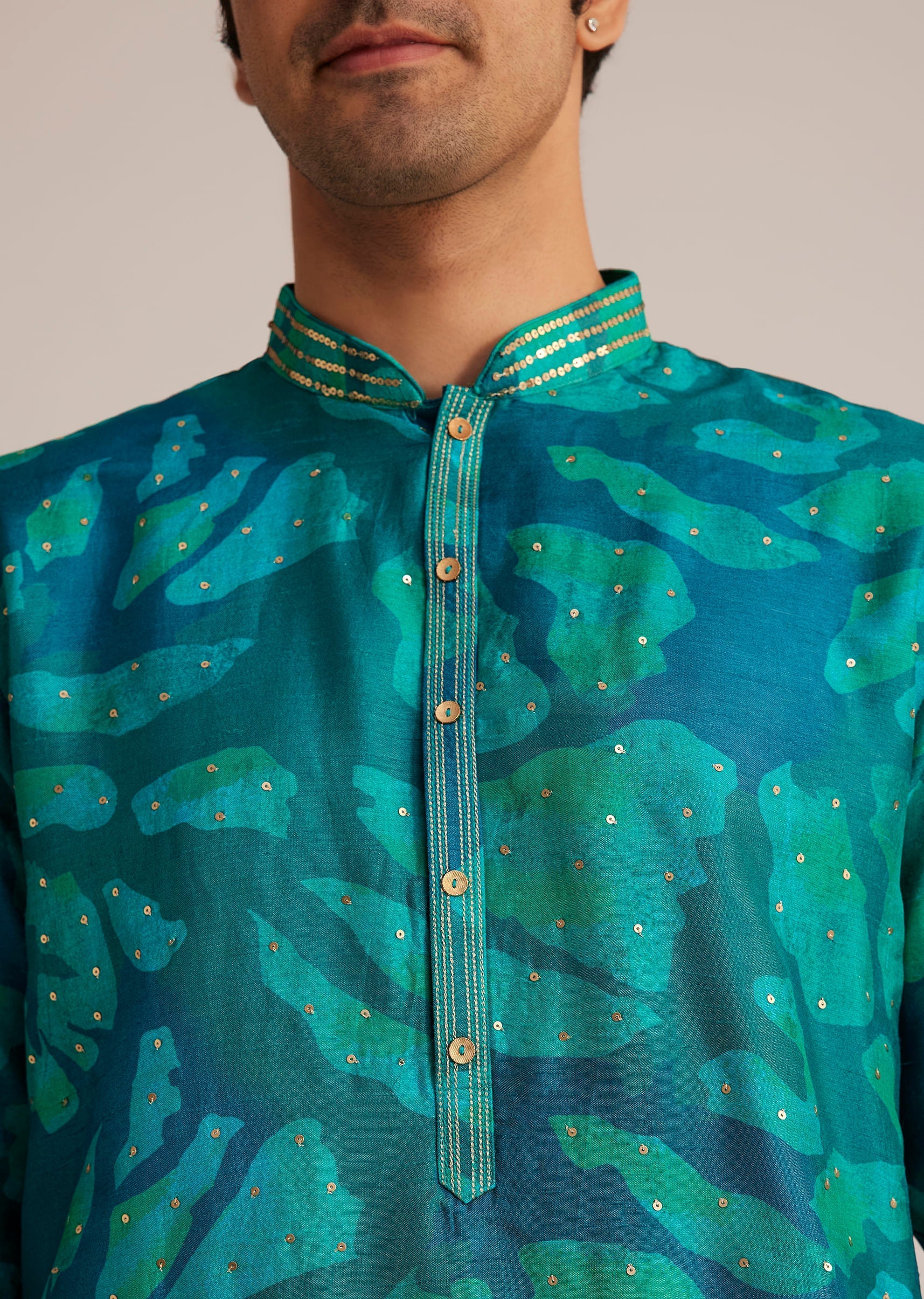 Bottle Green Printed Kurta Set - Image 2