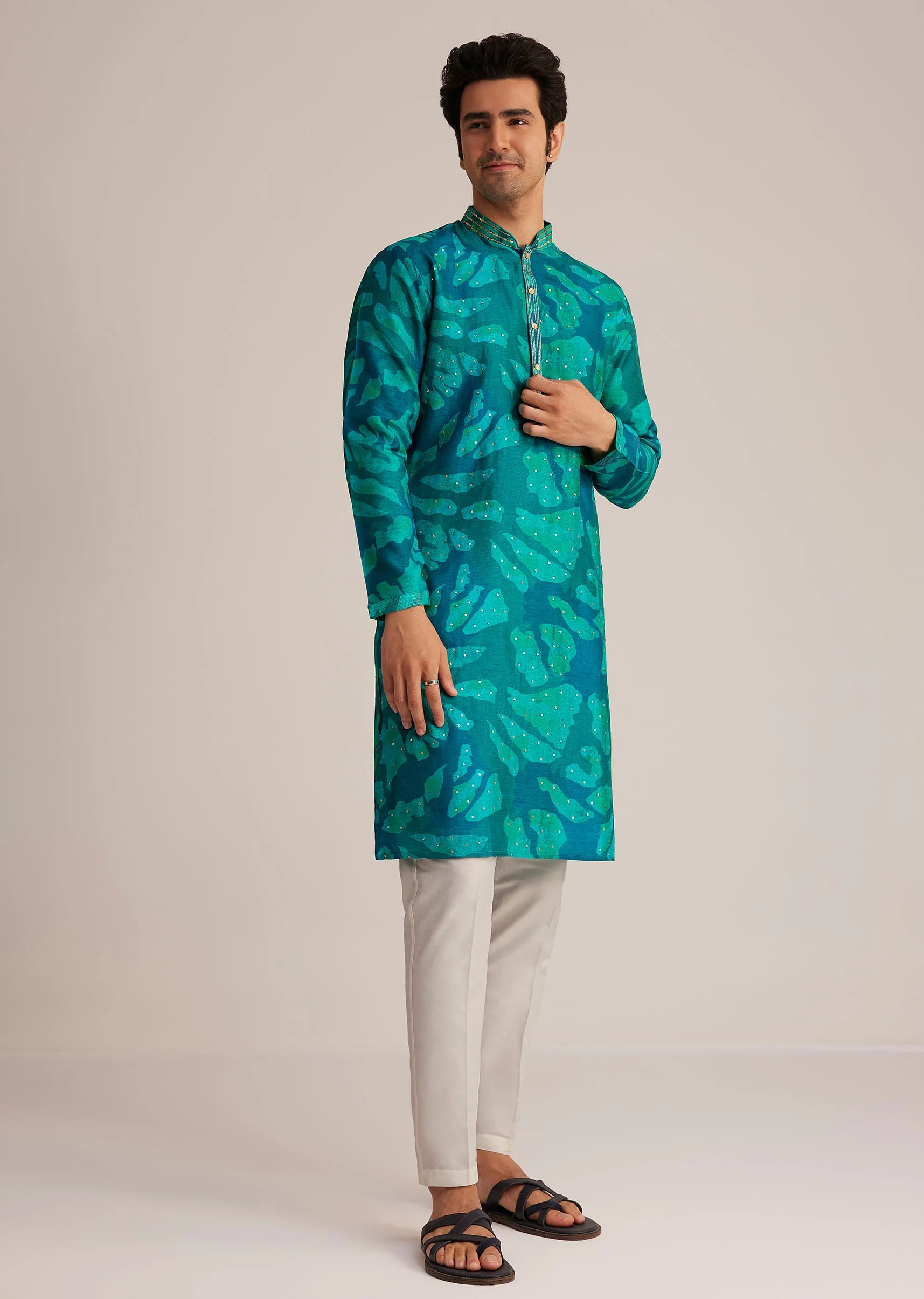 Bottle Green Printed Kurta Set - Image 3