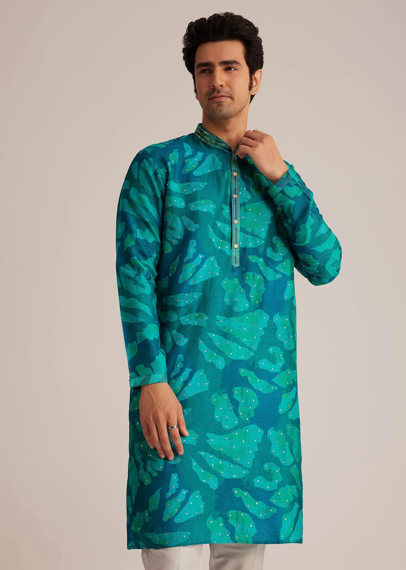 Bottle Green Printed Kurta Set - Image 4