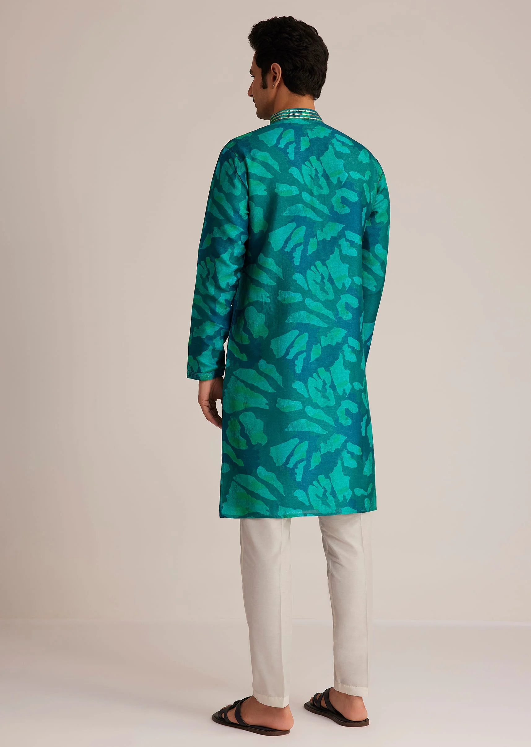 Bottle Green Printed Kurta Set - Image 5