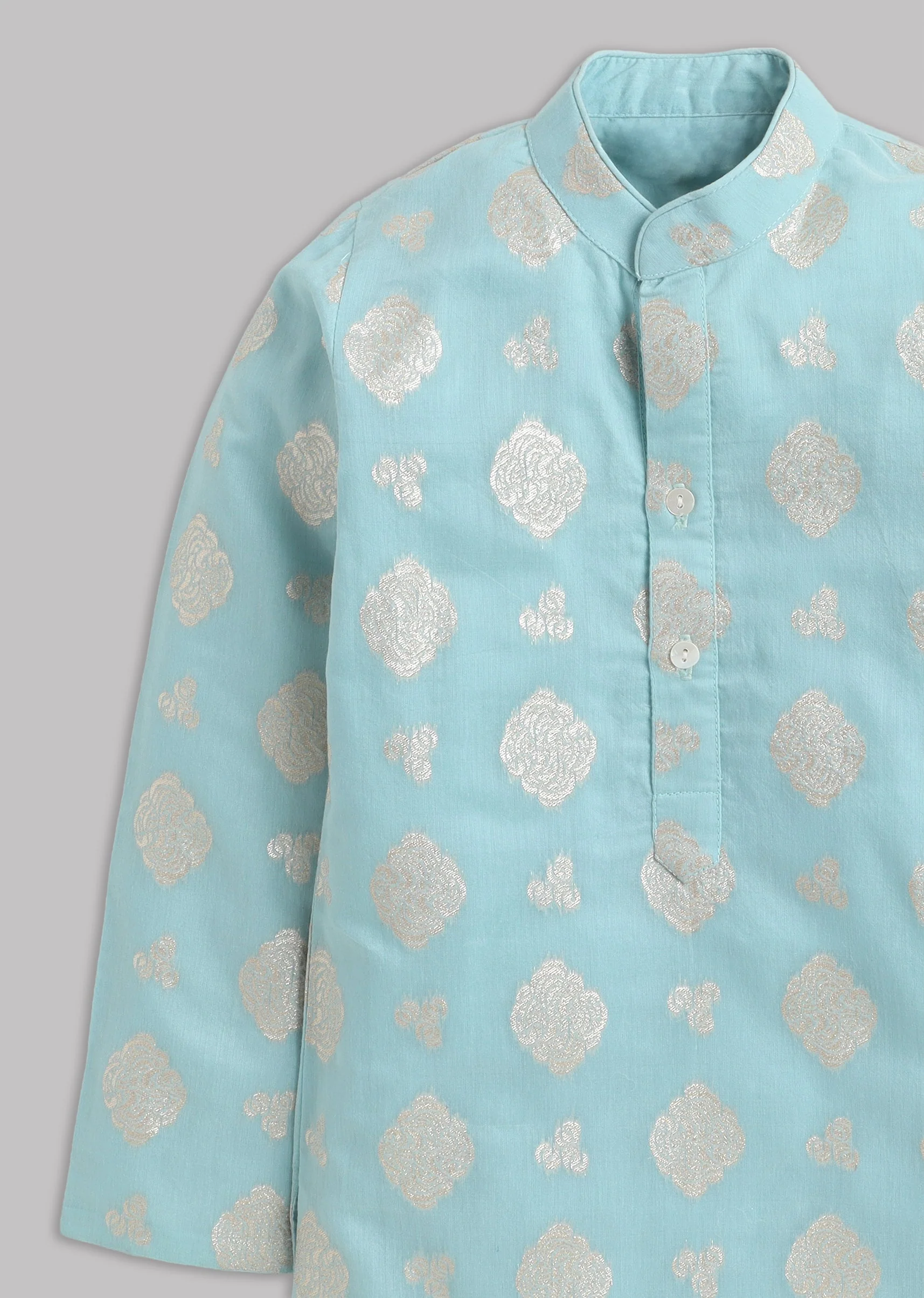 Boys Aqua Blue Kurta Set - Image 4