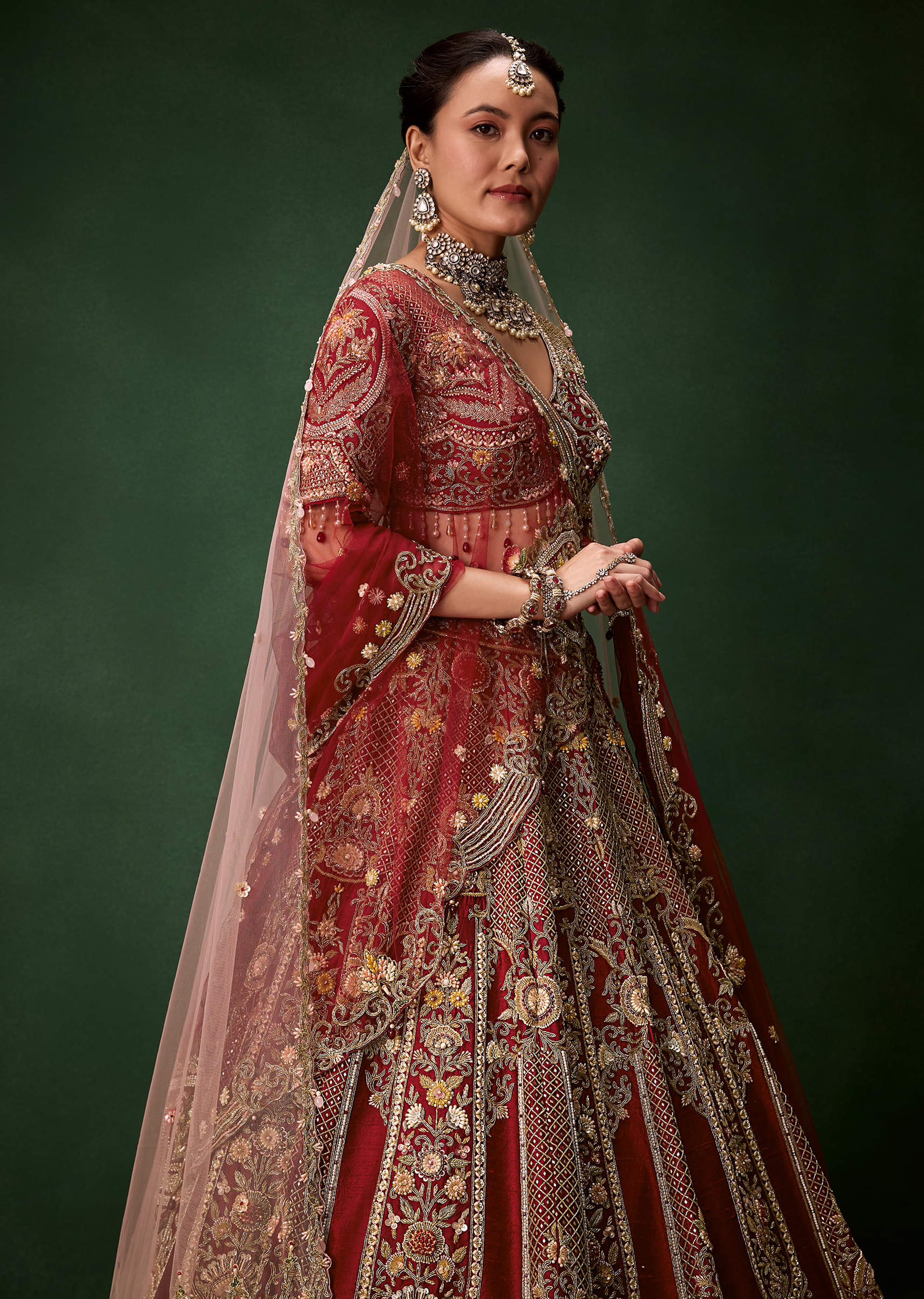 Bridal Lehenga Heavy Work Set with Two Dupattas - Image 3