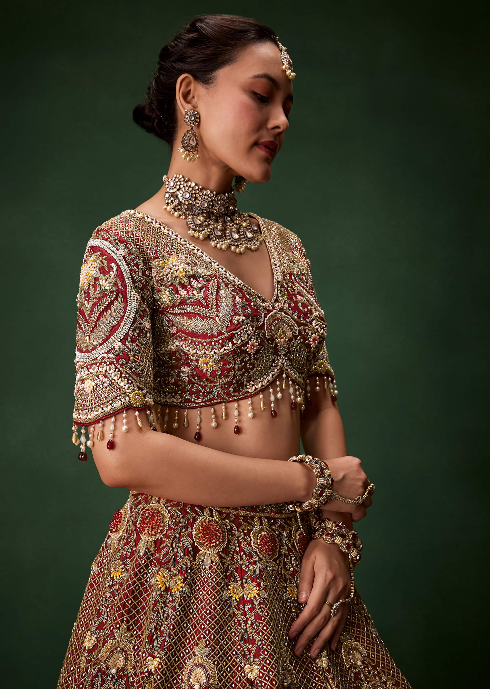 Bridal Lehenga Heavy Work Set with Two Dupattas - Image 6