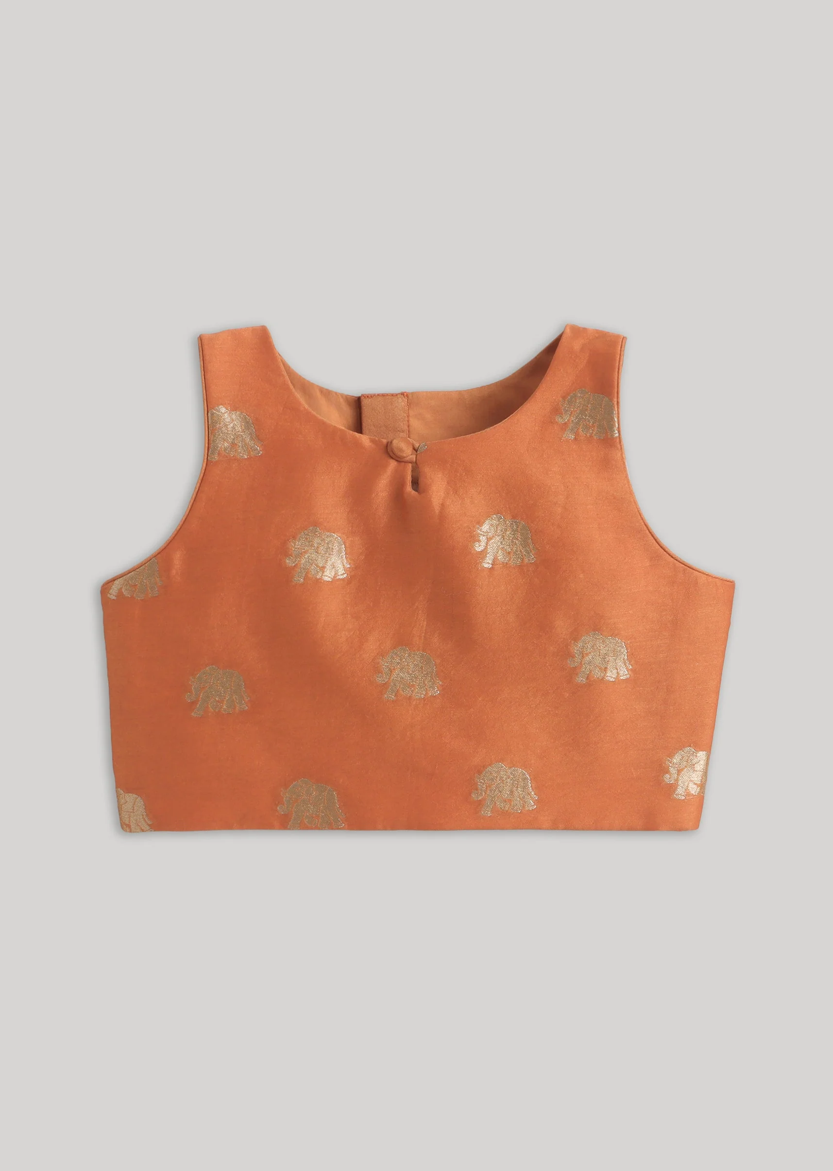 Bright Orange Gold Chanderi Lehenga Set With Classic Gotta Detailing - Image 2