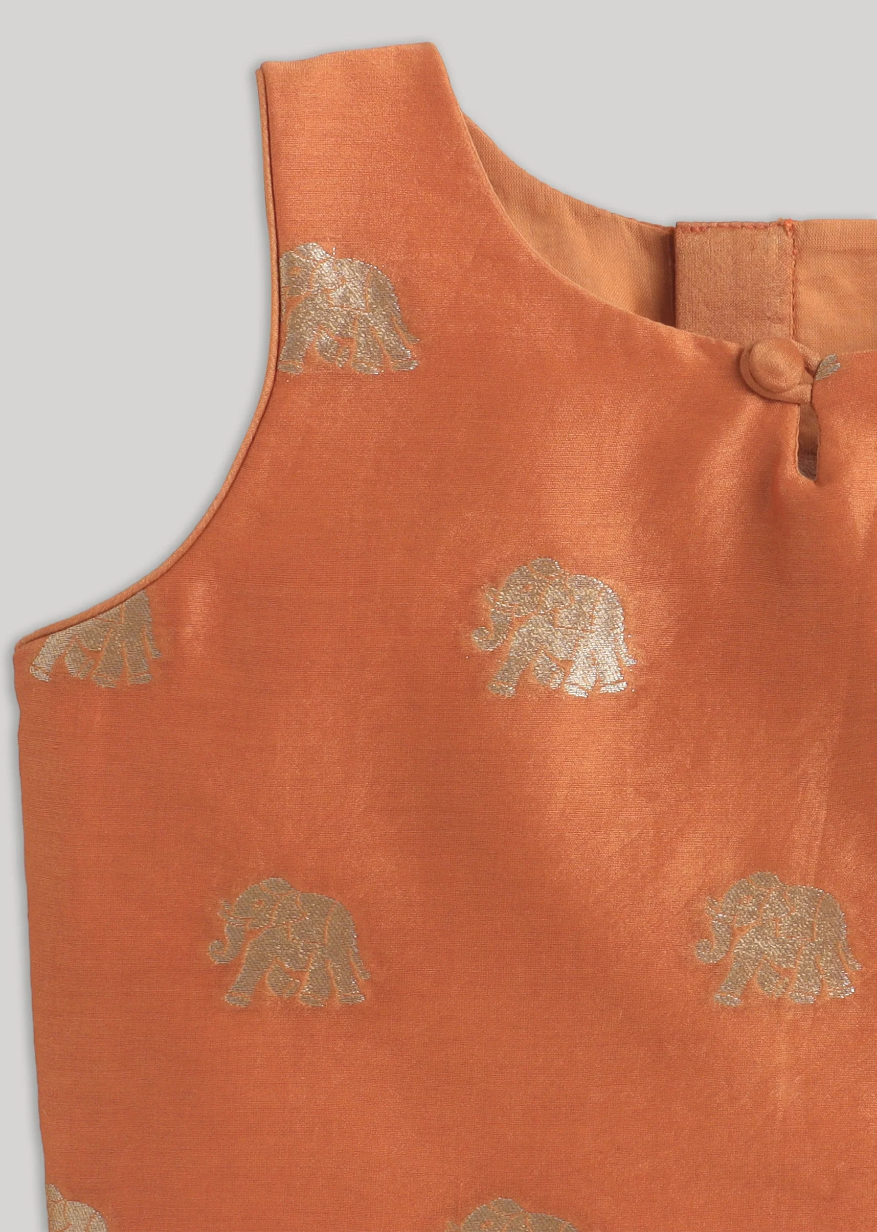 Bright Orange Gold Chanderi Lehenga Set With Classic Gotta Detailing - Image 4