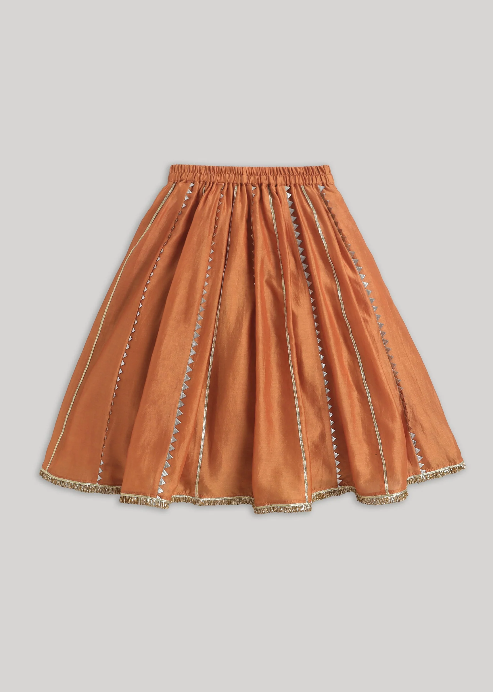 Bright Orange Gold Chanderi Lehenga Set With Classic Gotta Detailing - Image 7
