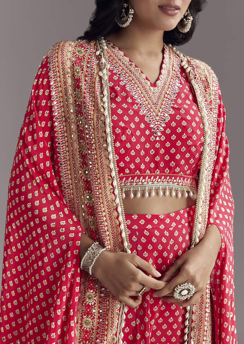 Bright Red Printed Cape Set - Image 2