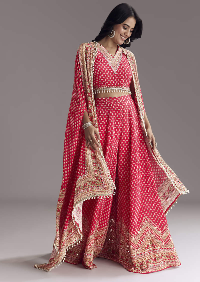 Bright Red Printed Cape Set - Image 3