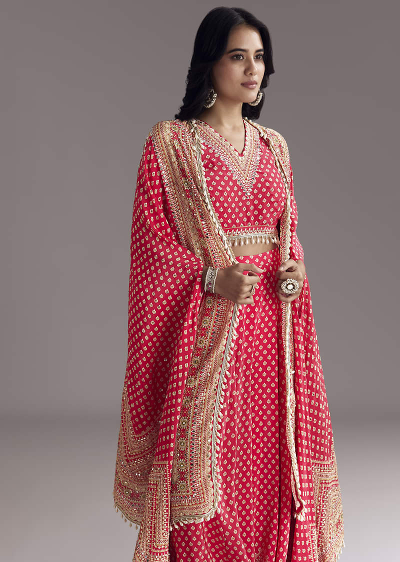 Bright Red Printed Cape Set - Image 4
