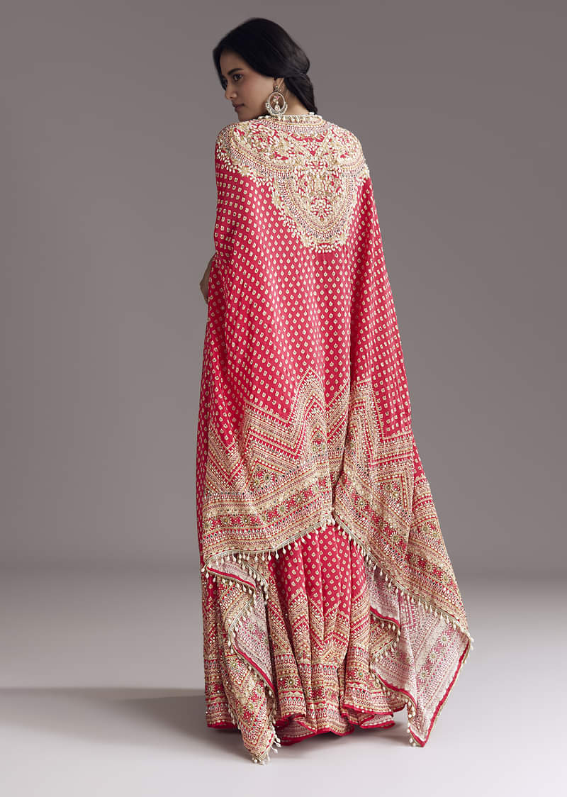 Bright Red Printed Cape Set - Image 5