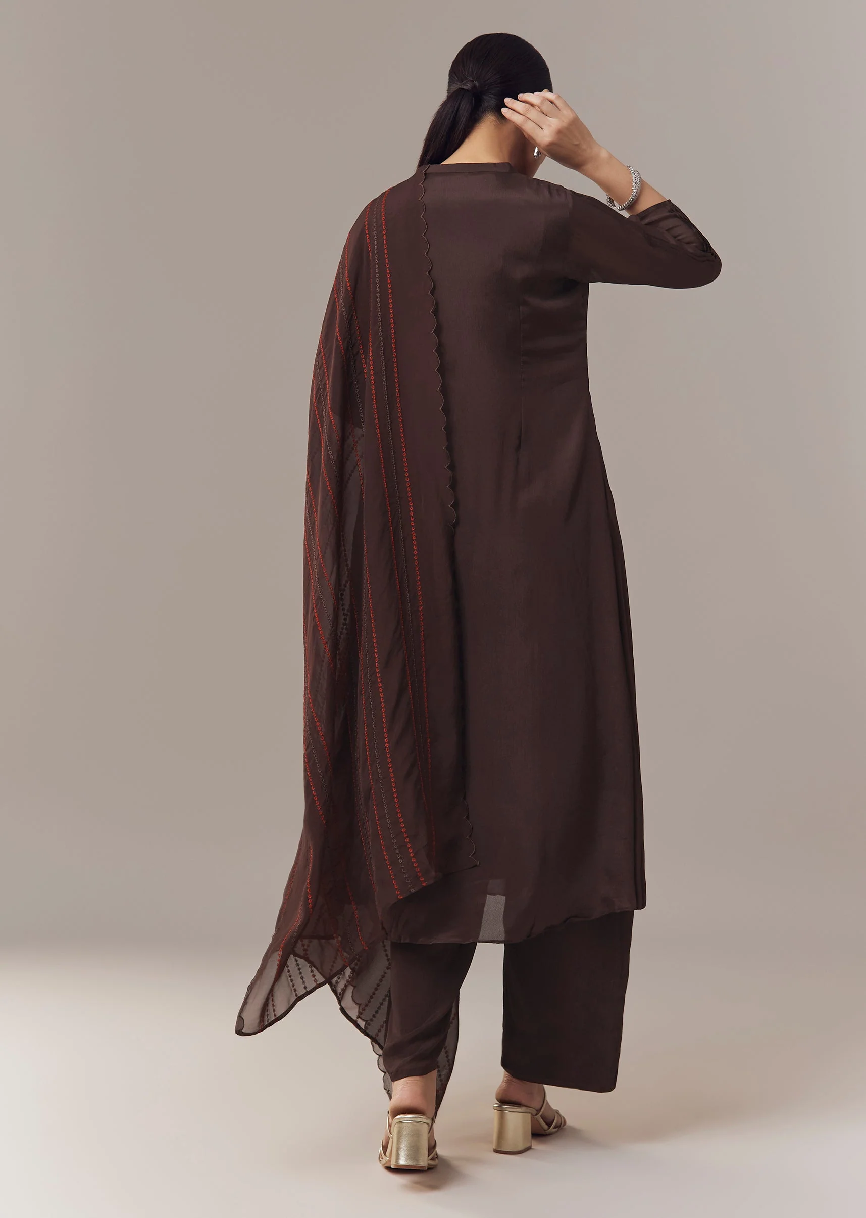 Brown Anarkali Suit With Beads Cut Dana And Resham Work And Dupatta - Image 5