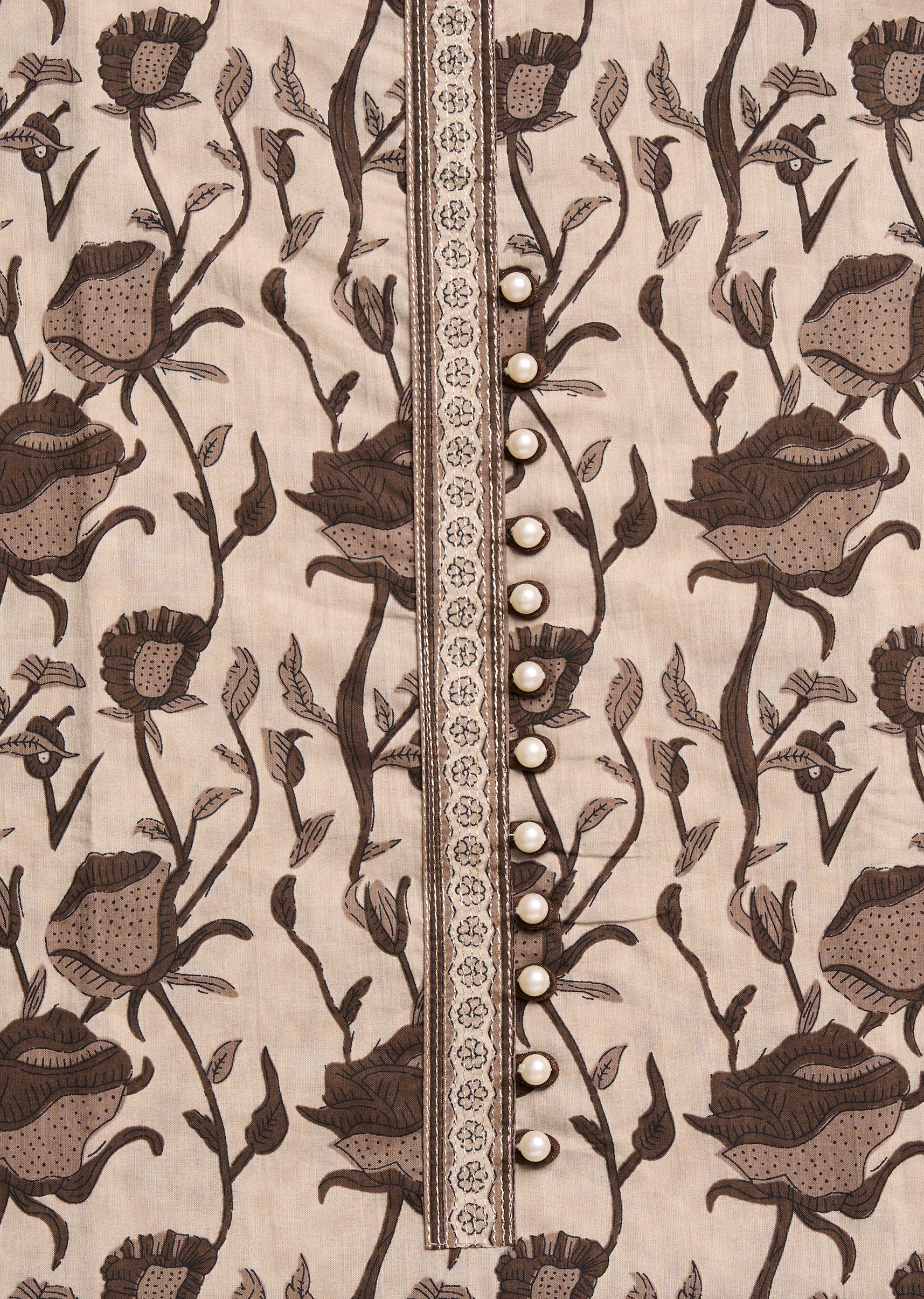 Brown Cotton Printed Unstitched Suit Set - Image 2