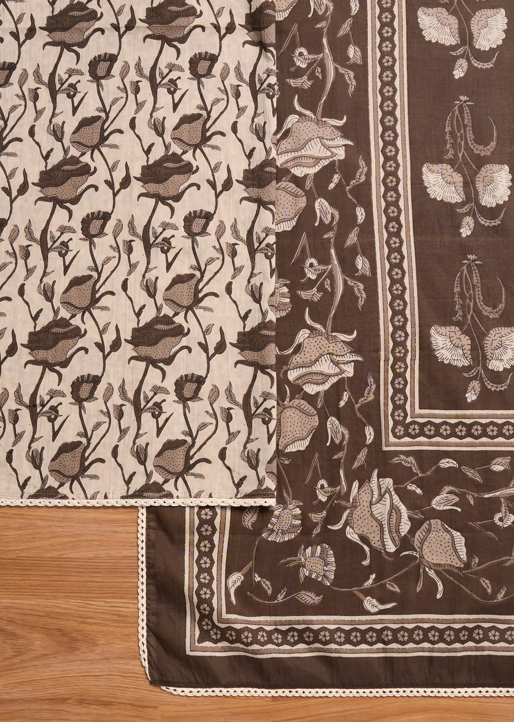 Brown Cotton Printed Unstitched Suit Set - Image 3