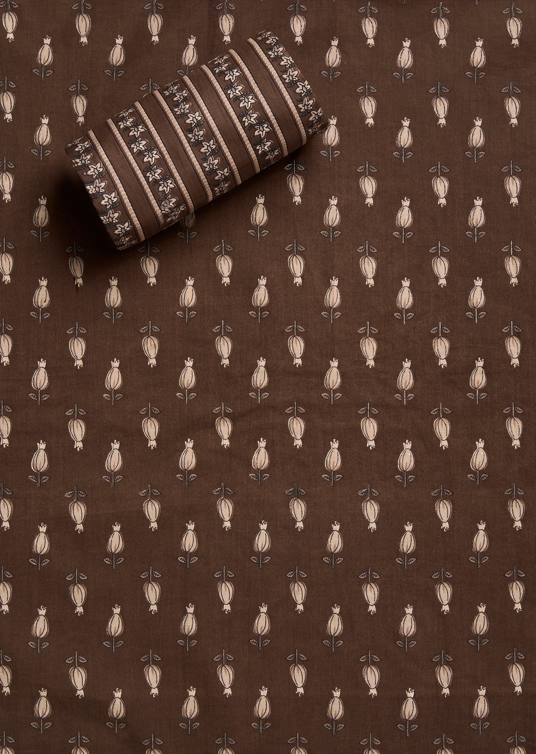 Brown Cotton Printed Unstitched Suit Set With Dupatta - Image 4