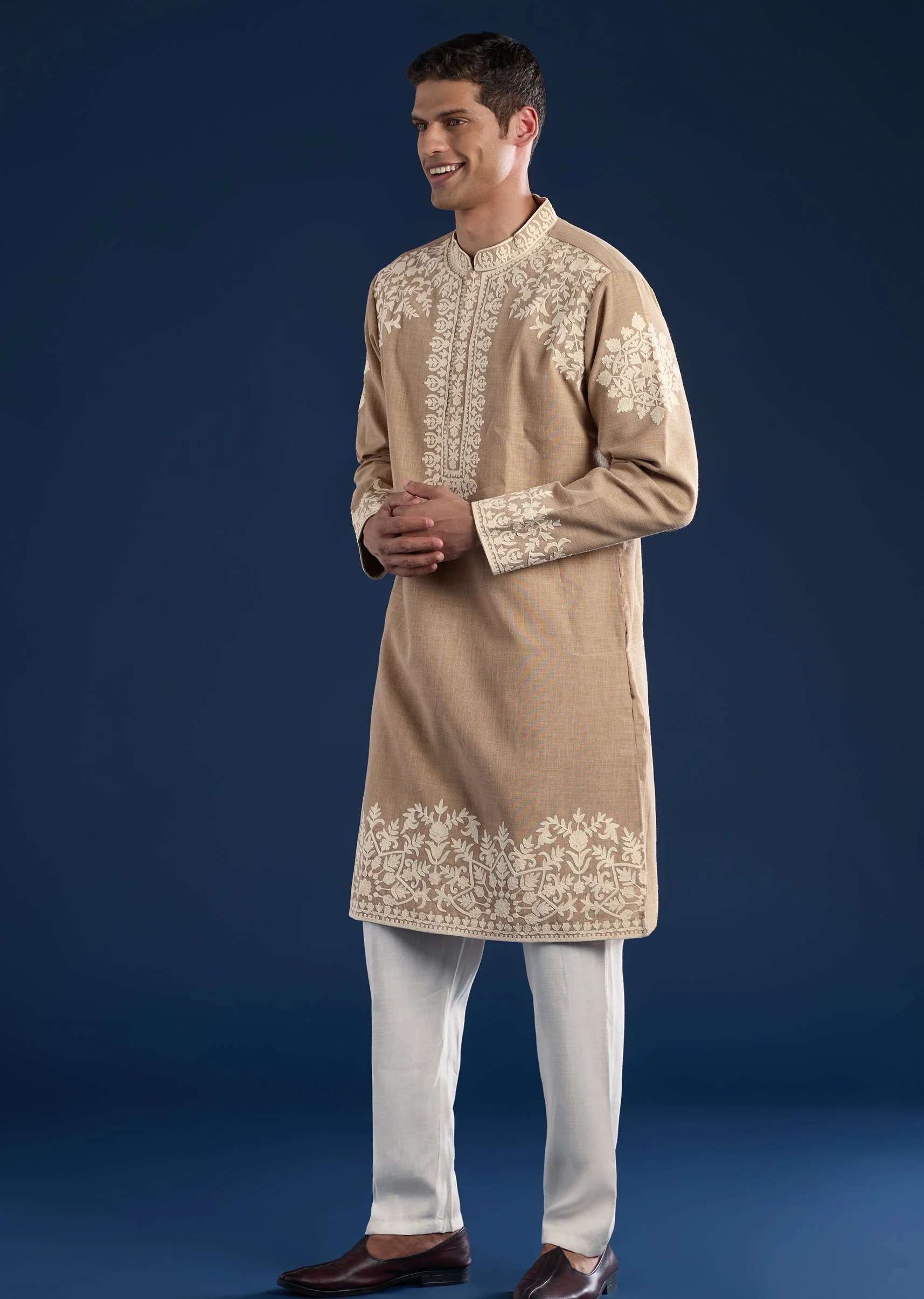 Brown Cotton Viscose Kurta Set