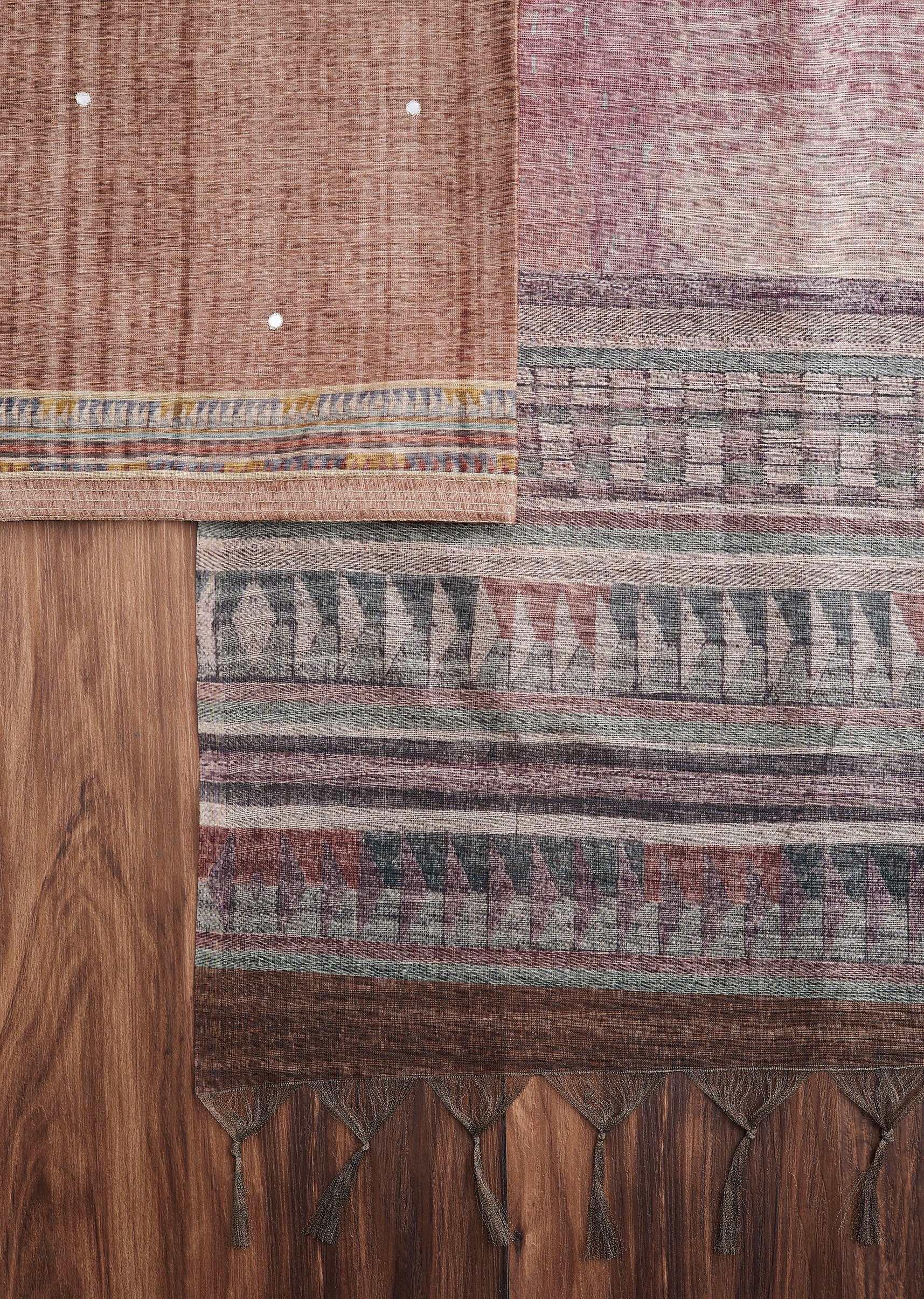 Brown Dola Silk Printed Unstitched Suit - Image 3