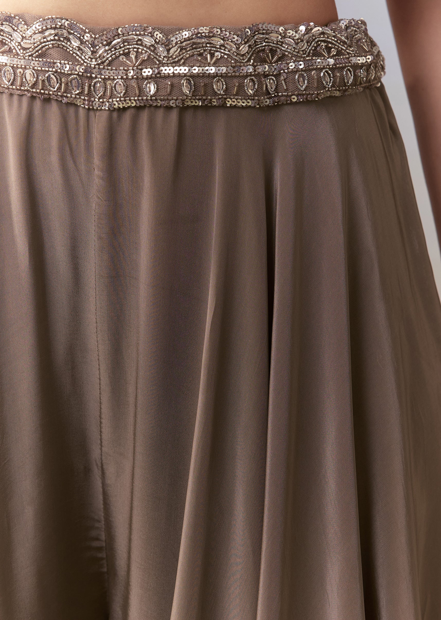 Brown Embellished Crop Top Palazzo Set - Image 6