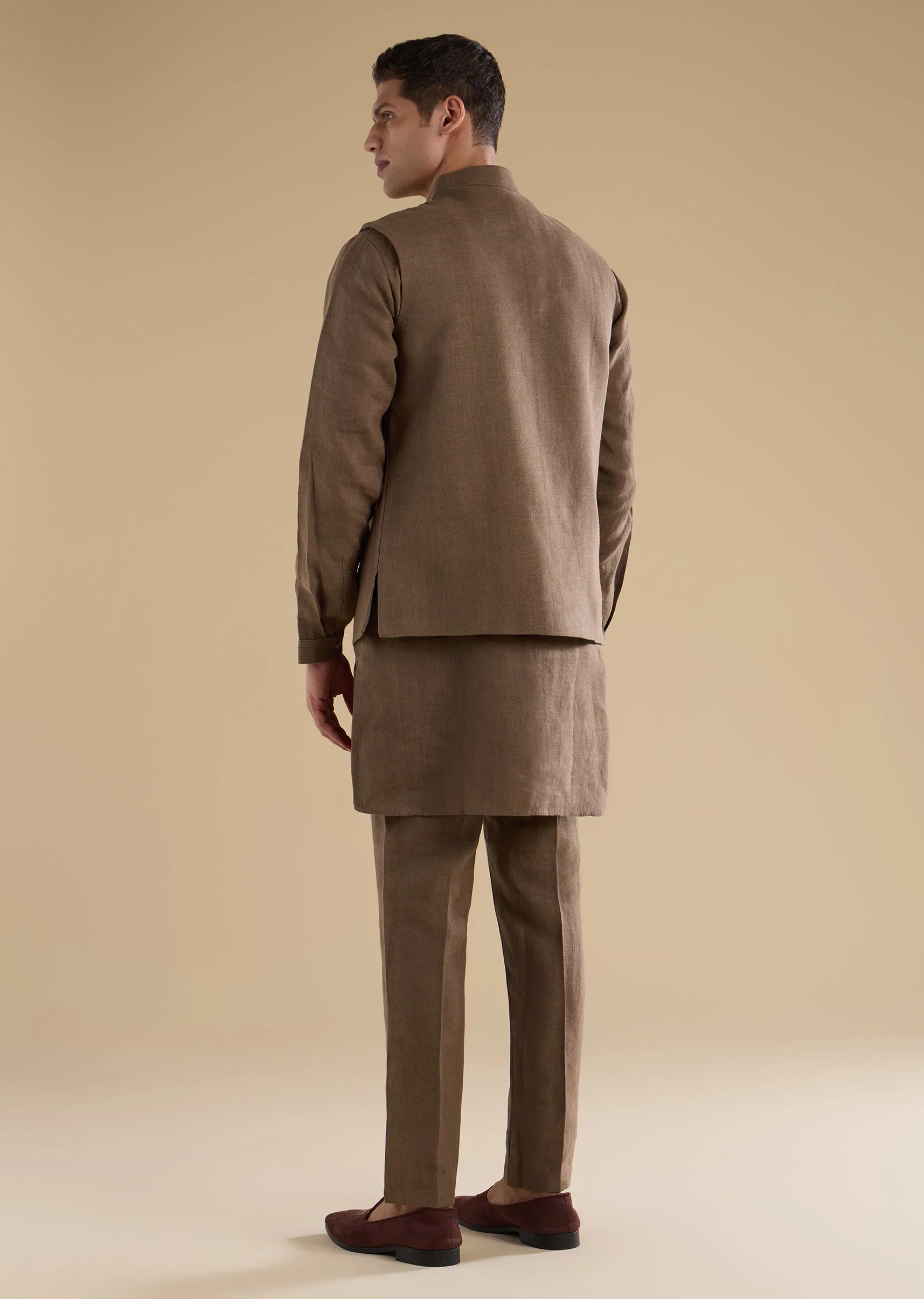 Brown Embellished Silk Kurta Jacket Set - Image 5