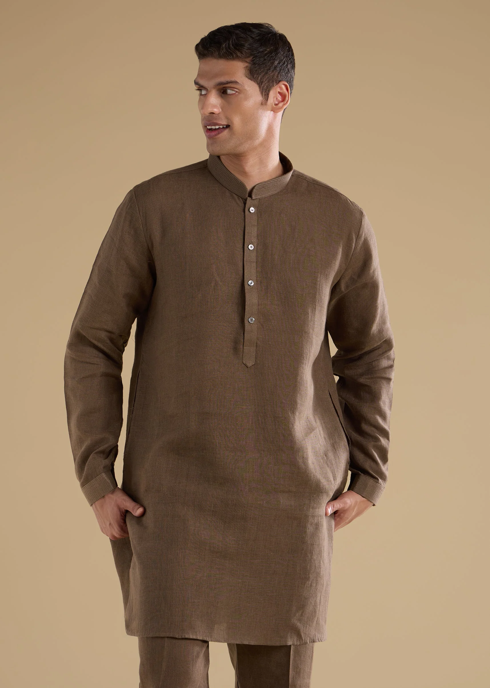 Brown Embellished Silk Kurta Jacket Set - Image 6