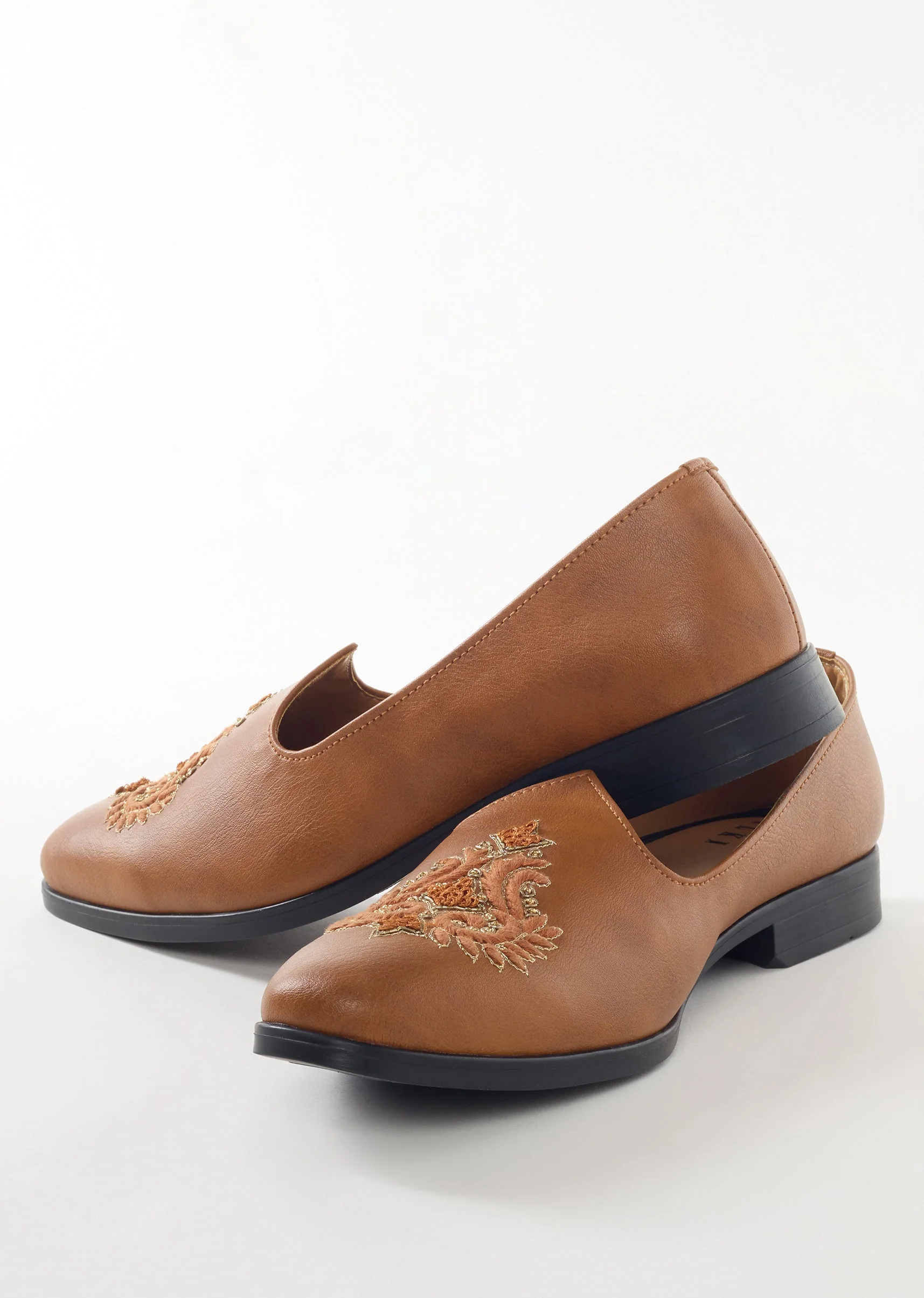 Brown Embroidered Ethnic Slip On Shoes For Men - Image 3