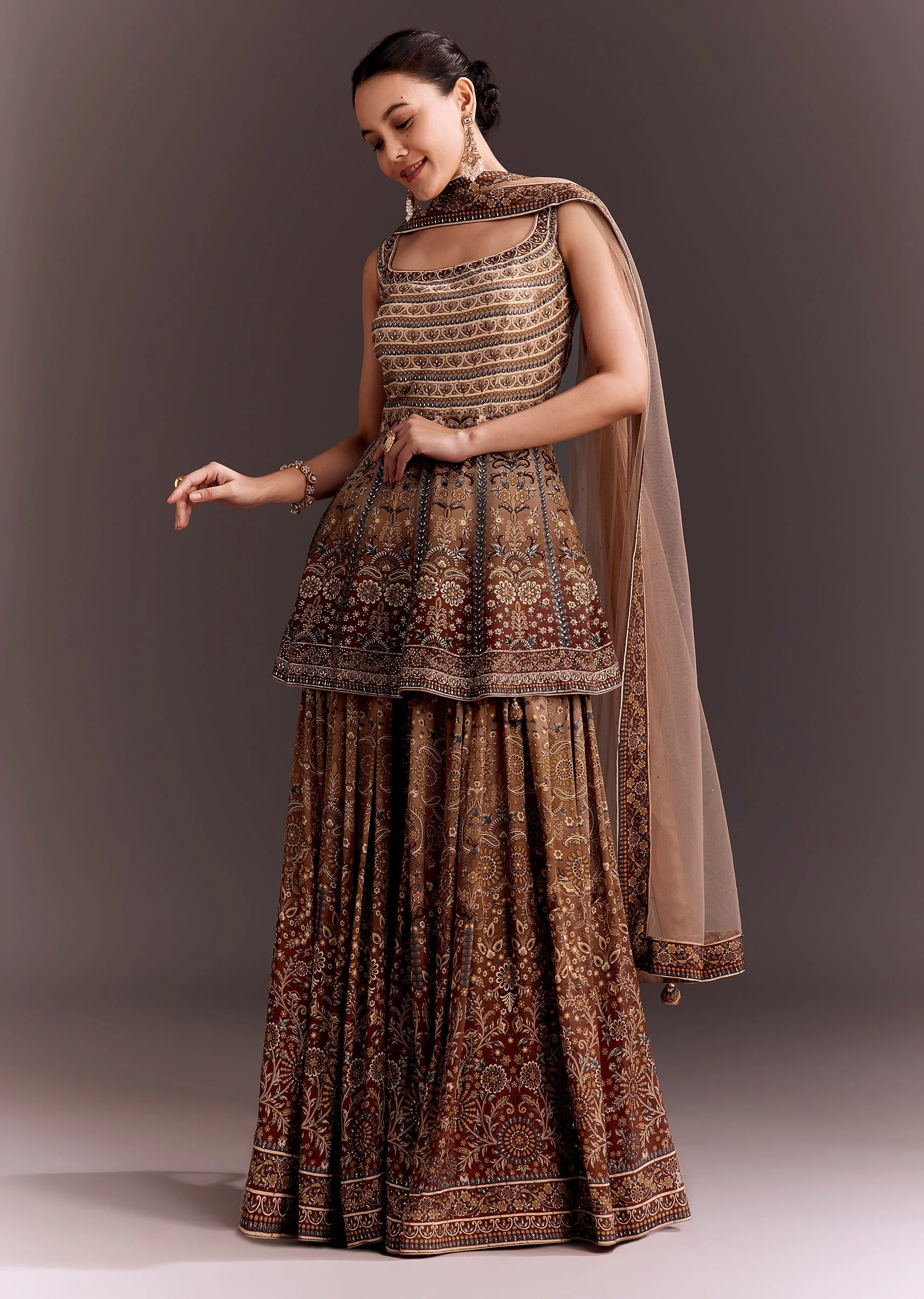 Brown Embroidered Palazzo Set - Image 3