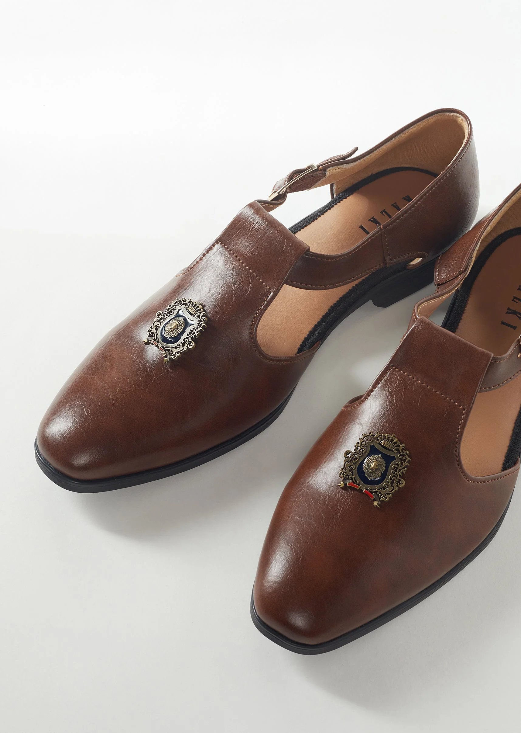 Brown Faux Leather Mens Footwear - Image 2