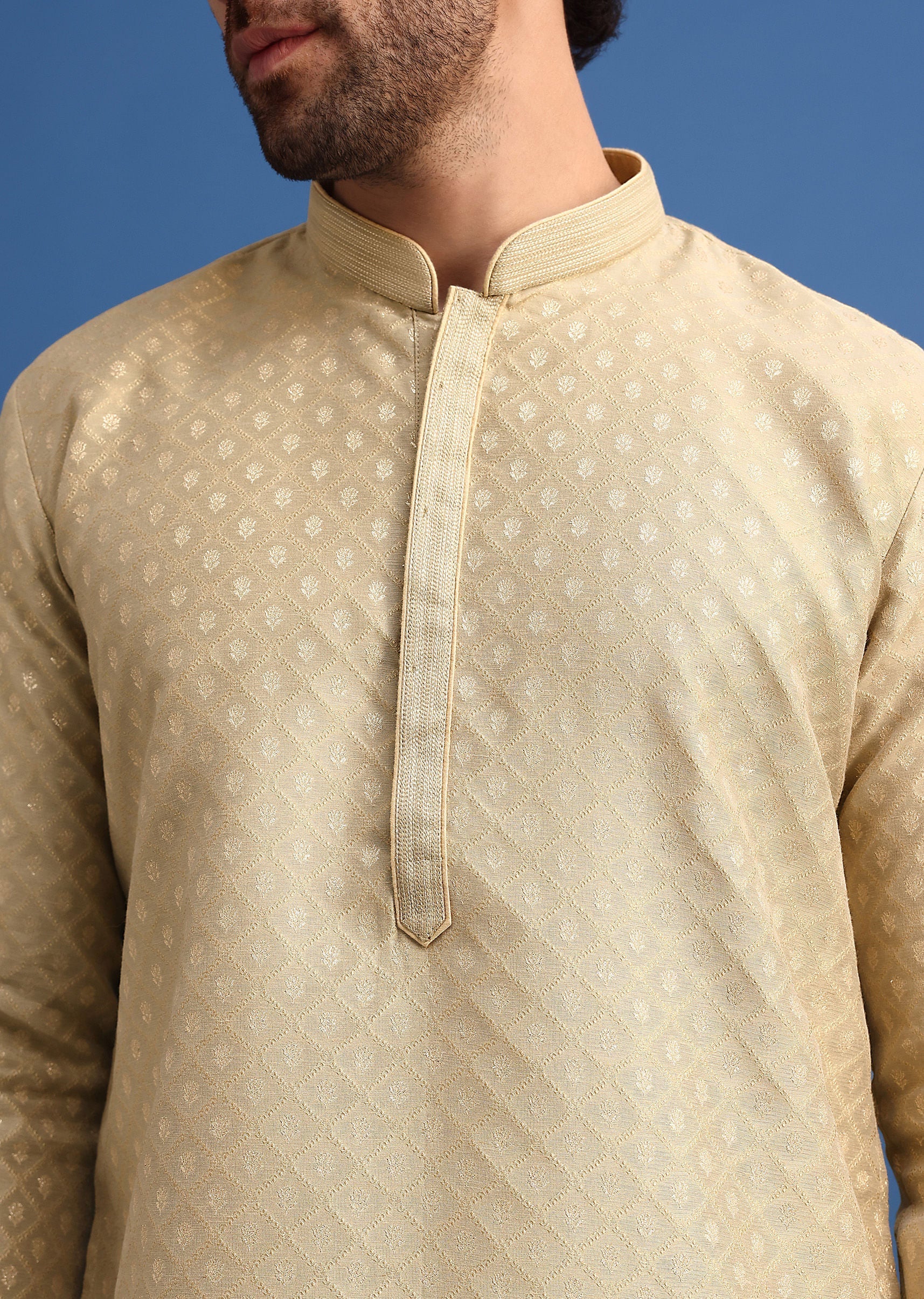 Brown Foil Print Kurta Set
